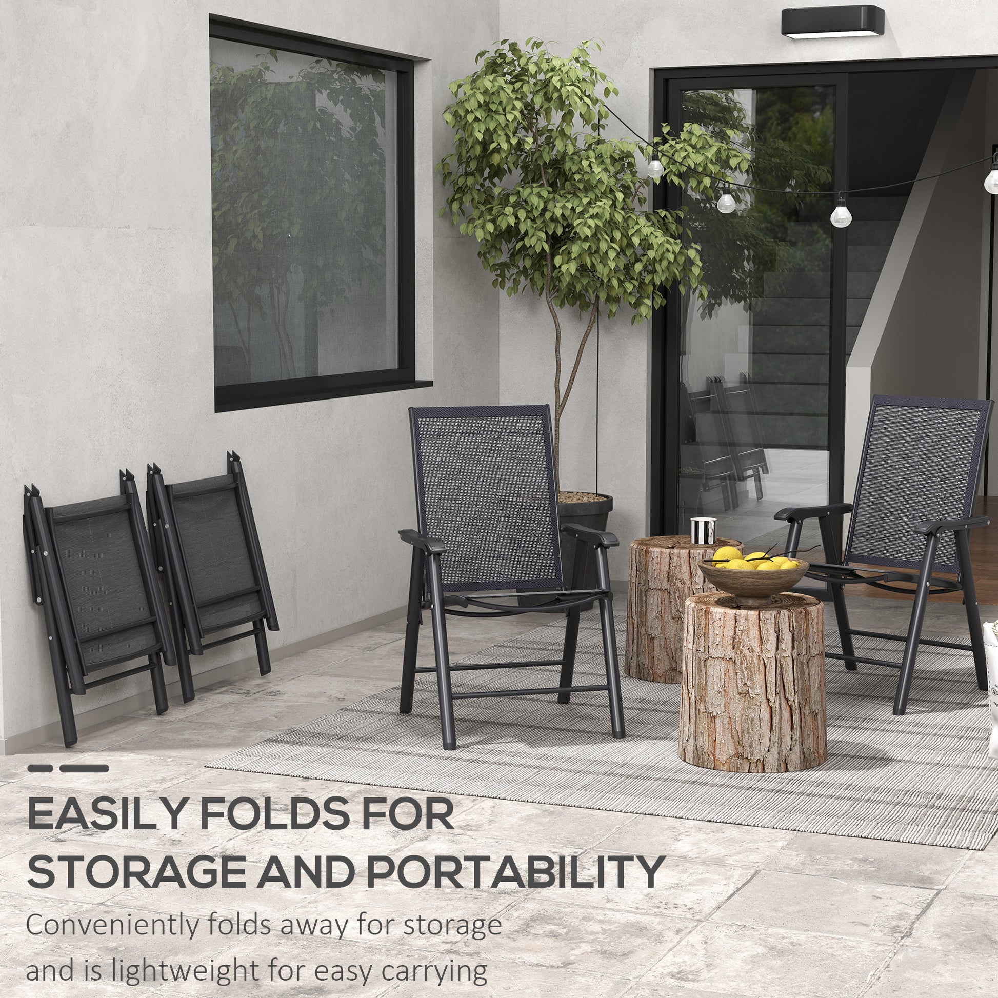 4-Piece Folding Chair Set - Black Steel Armrests-DECOROLALA