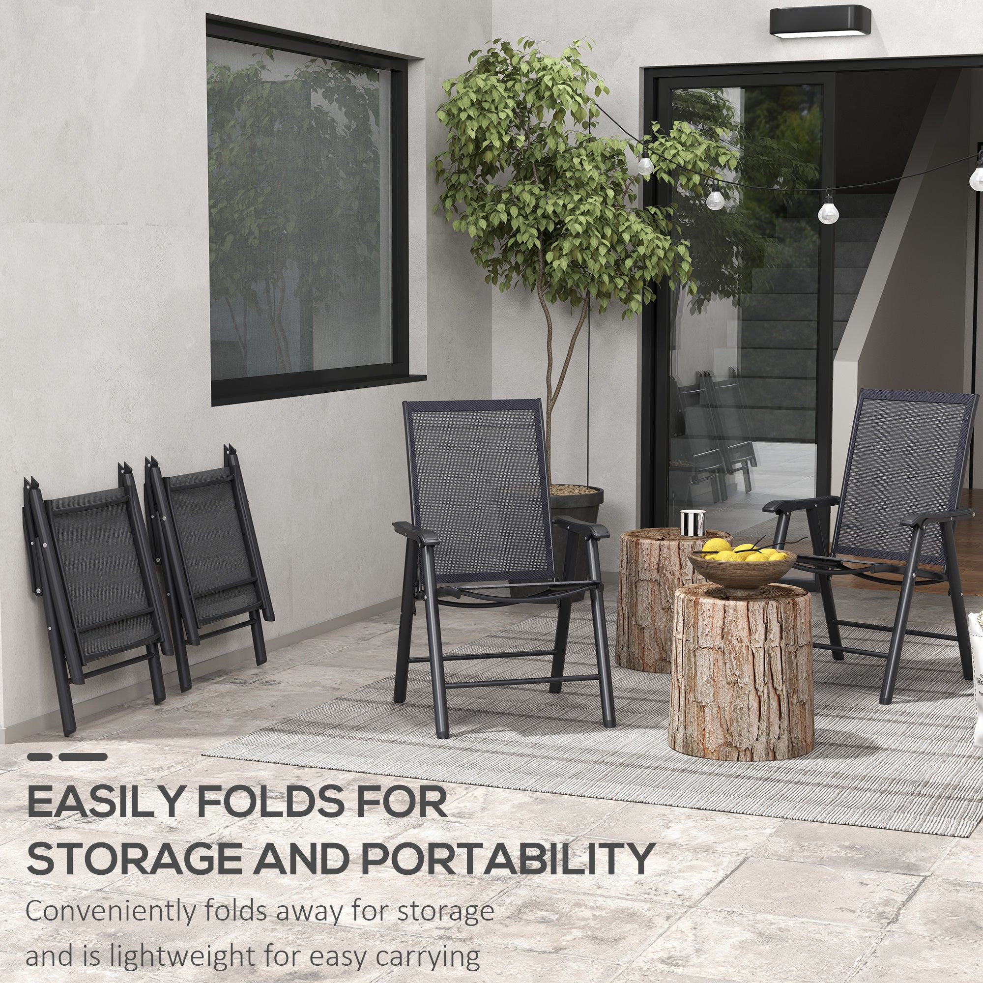 4-Piece Folding Chair Set - Black Steel Armrests-DECOROLALA