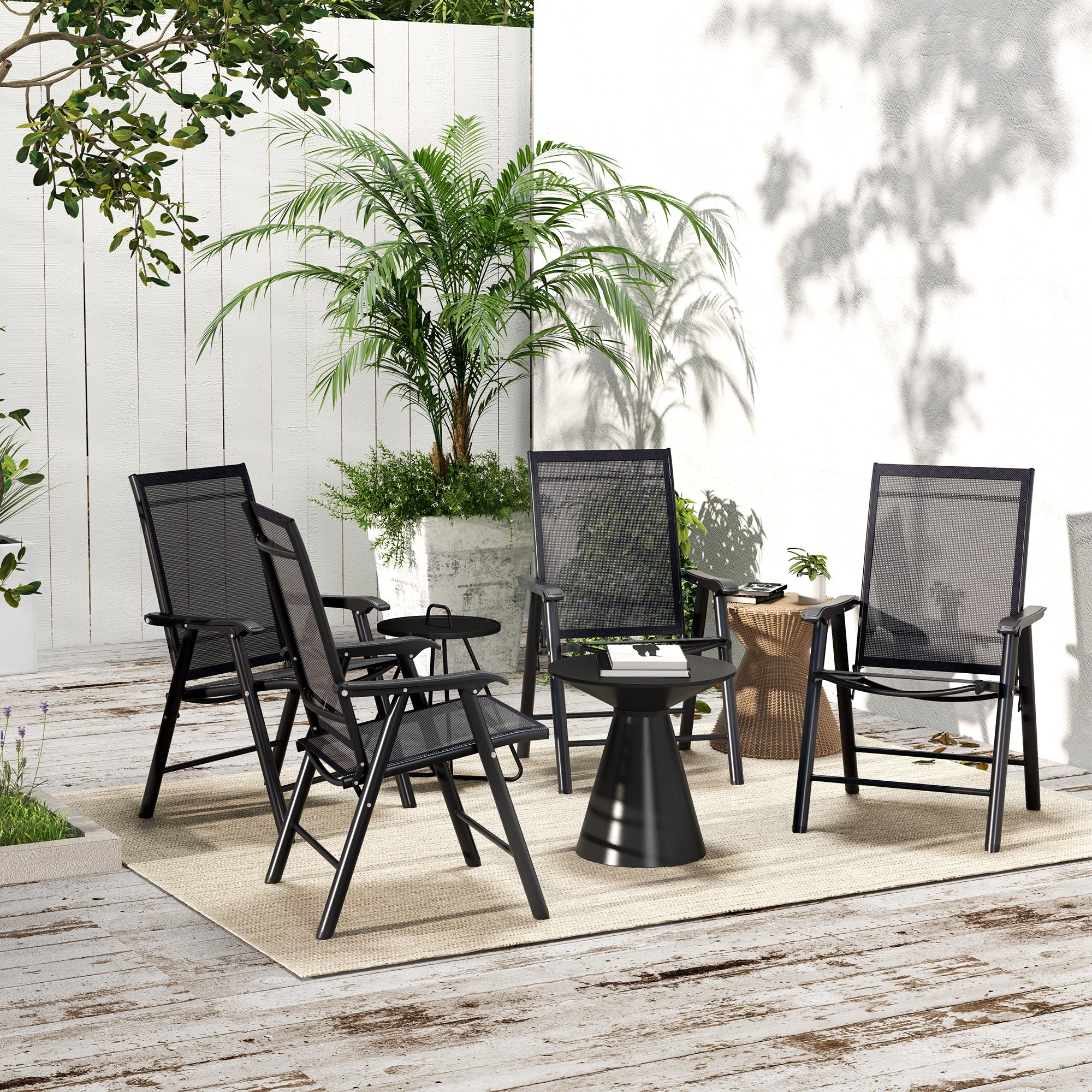 4-Piece Folding Chair Set - Black Steel Armrests-DECOROLALA