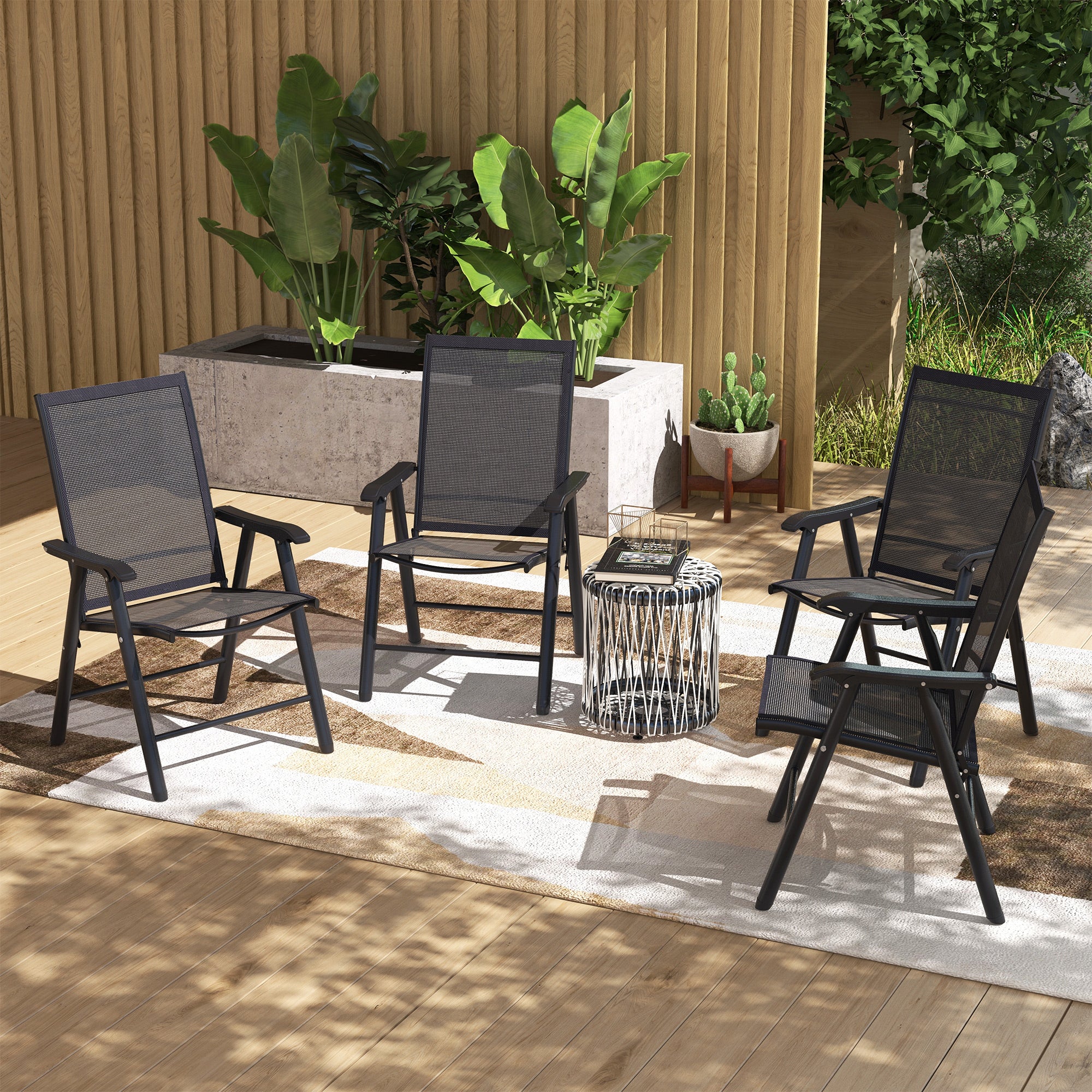 4-Piece Folding Chair Set - Black Steel Armrests-DECOROLALA