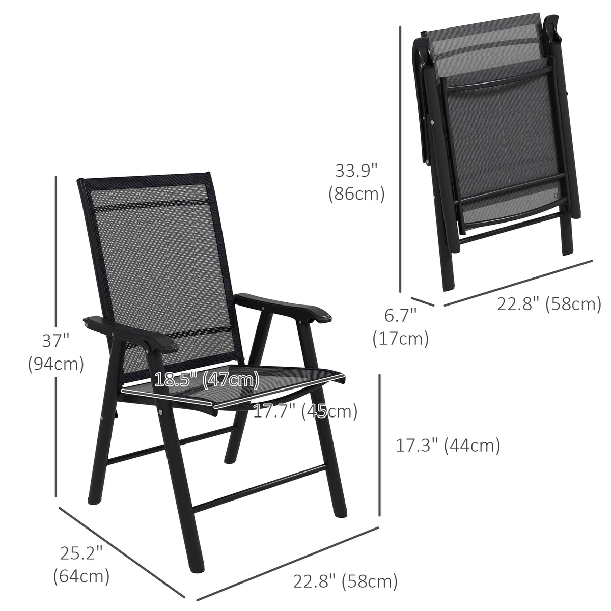 4-Piece Folding Chair Set - Black Steel Armrests-Folding Patio Chairs-DECOROLALA