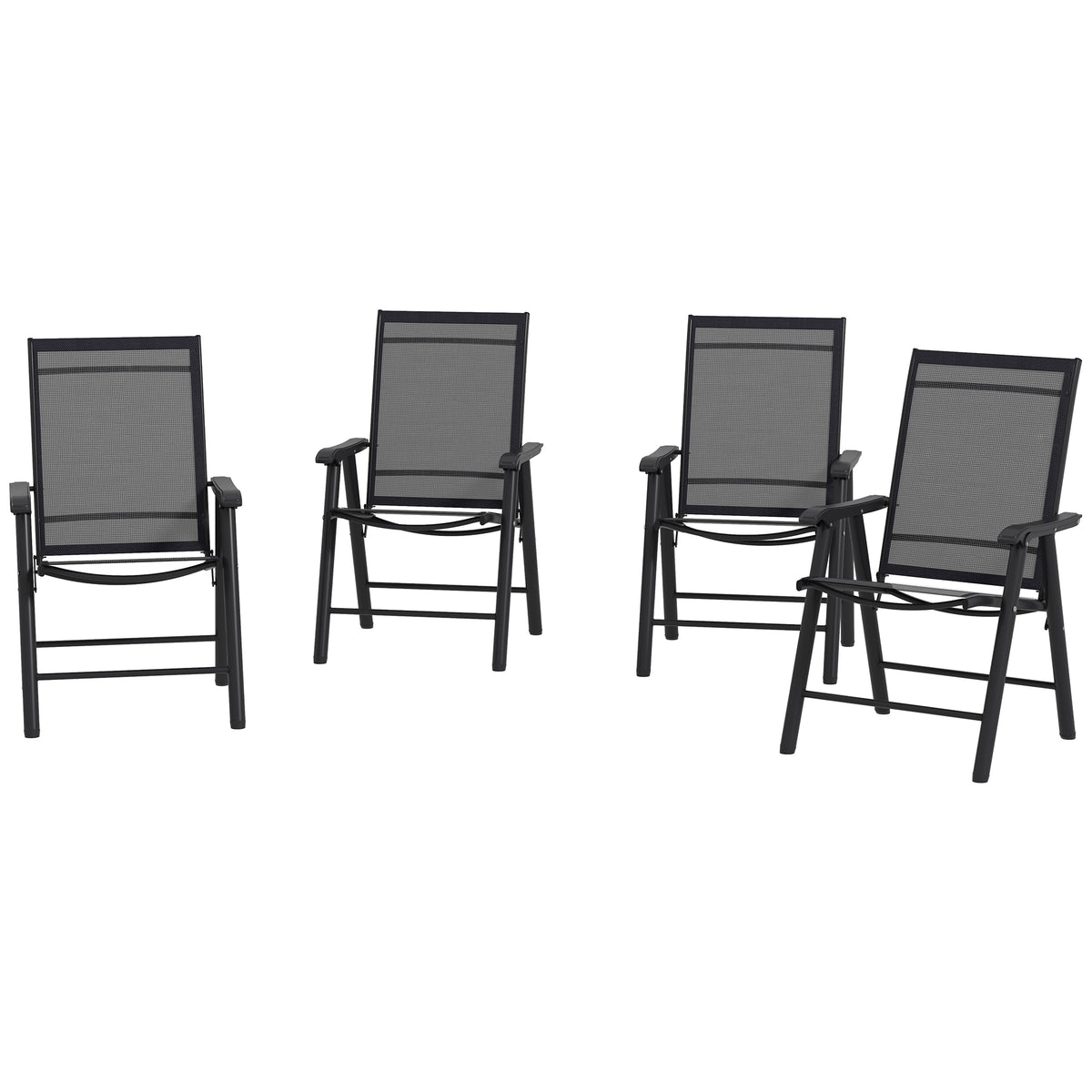 4-Piece Folding Chair Set - Black Steel Armrests-Folding Patio Chairs-DECOROLALA