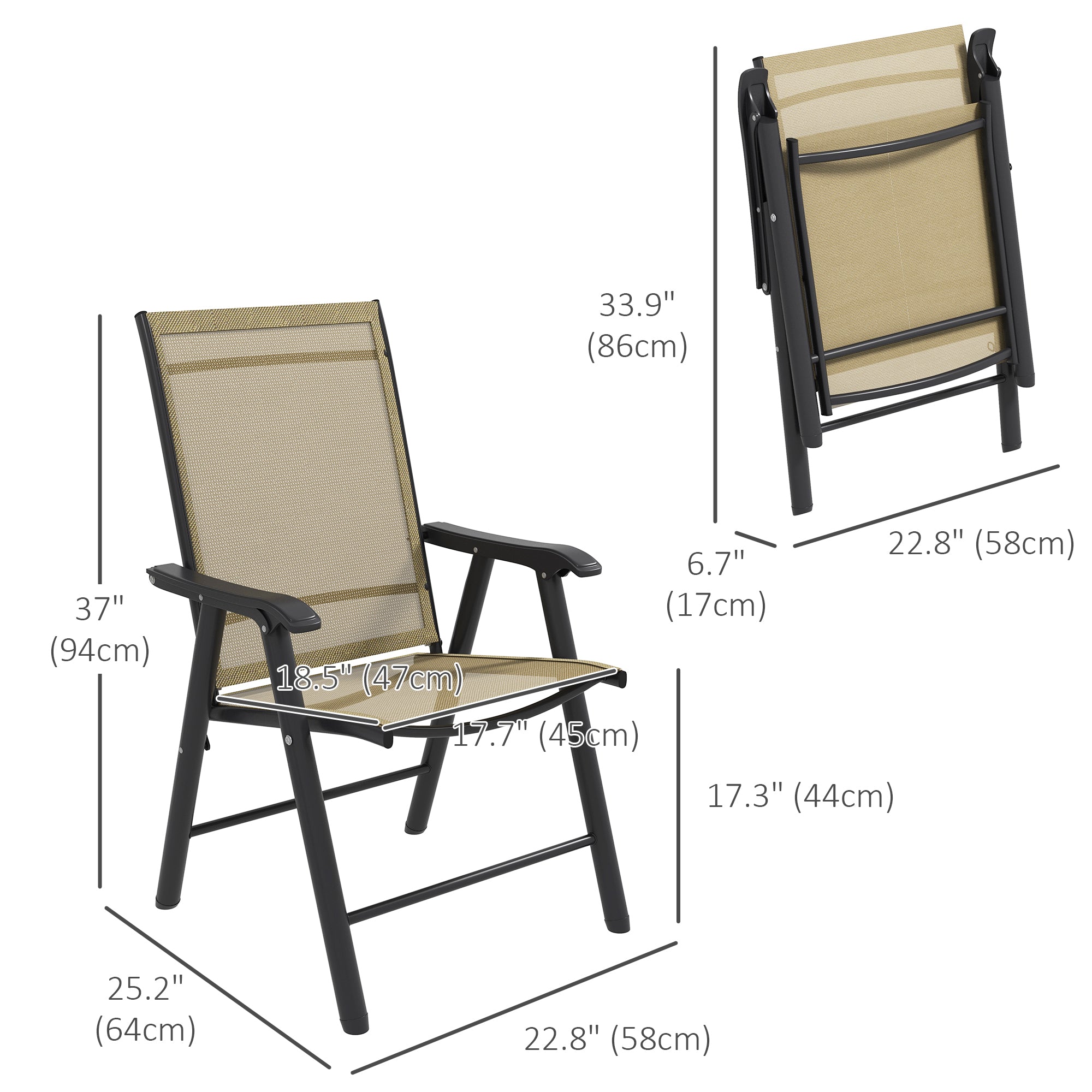 4-Piece Folding Chair Set - Brown Steel Mesh-DECOROLALA