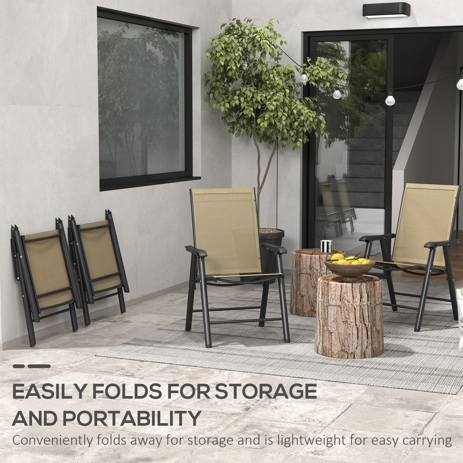 4-Piece Folding Chair Set - Brown Steel Mesh-DECOROLALA