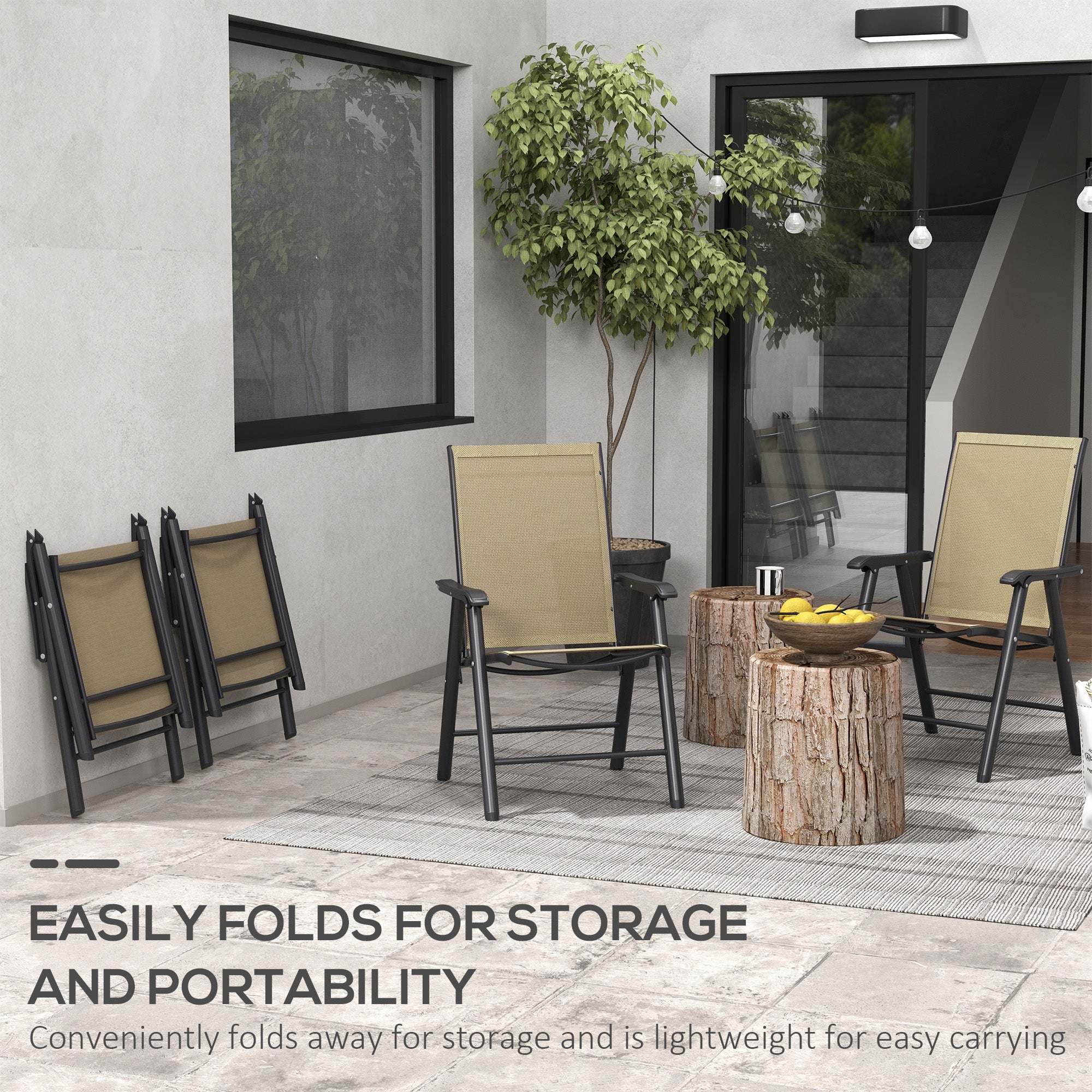 4-Piece Folding Chair Set - Brown Steel Mesh-DECOROLALA