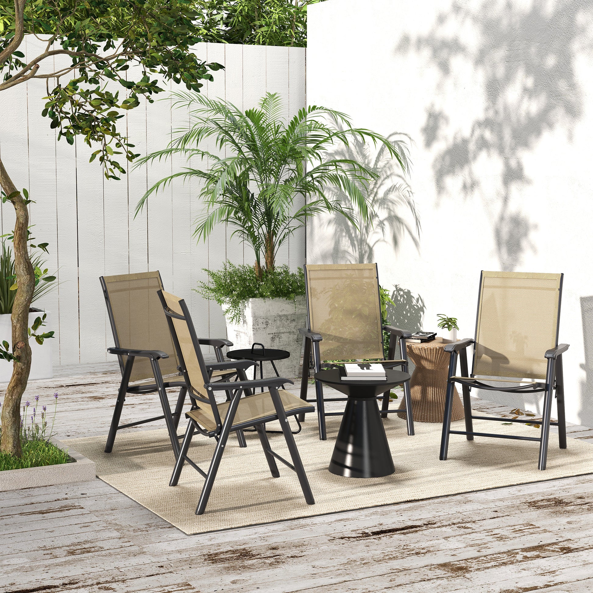4-Piece Folding Chair Set - Brown Steel Mesh-DECOROLALA