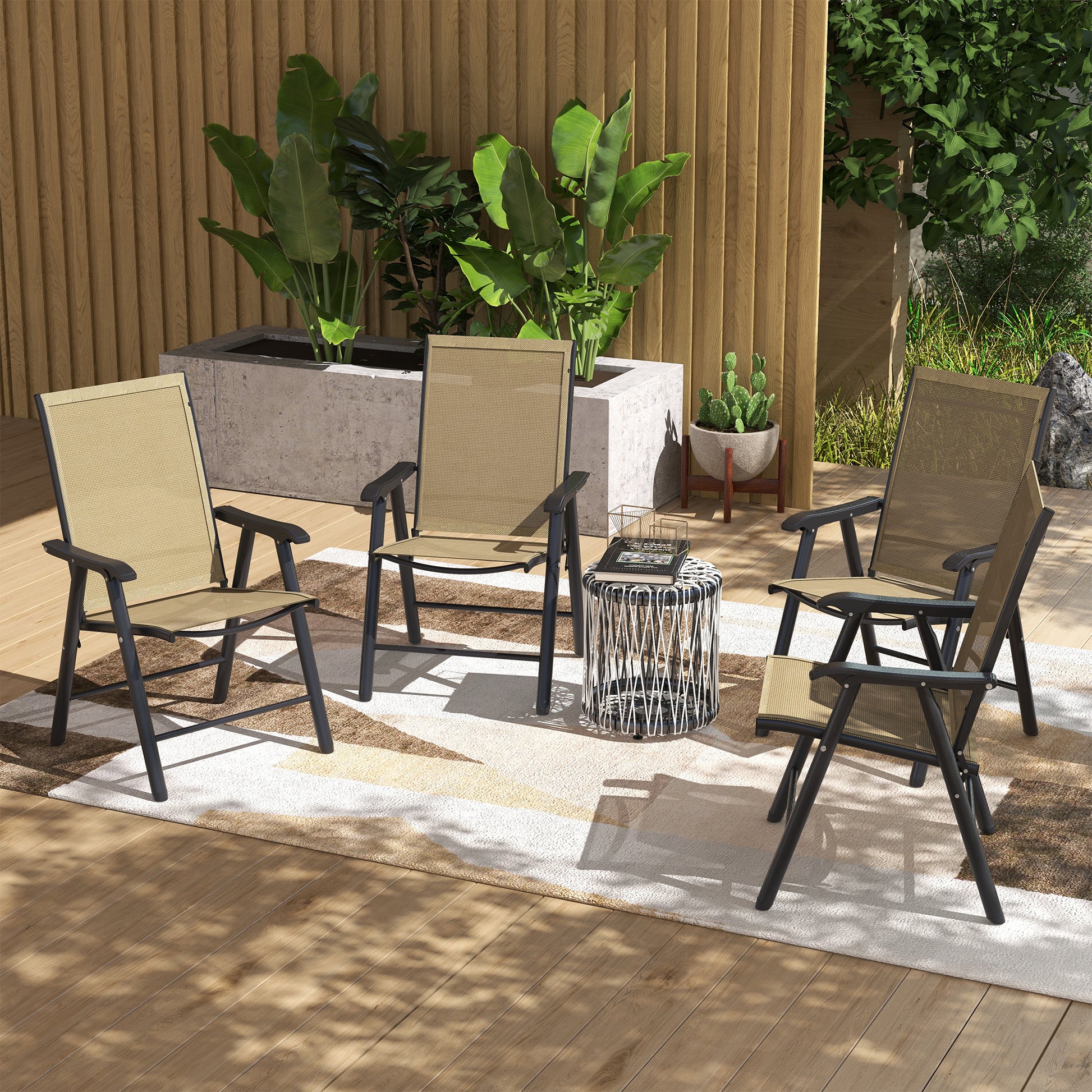 4-Piece Folding Chair Set - Brown Steel Mesh-DECOROLALA