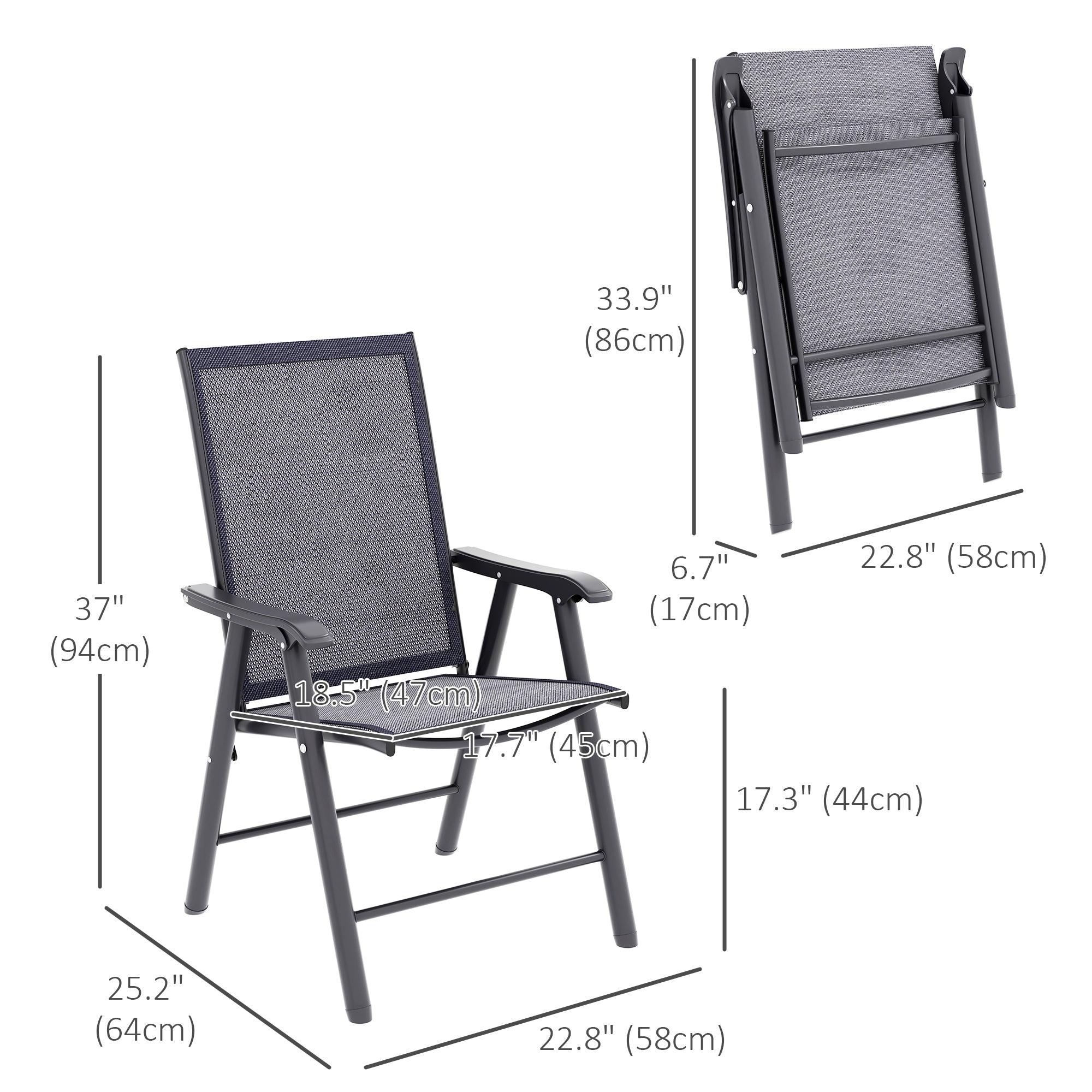 4-Piece Folding Chair Set Dark Grey - Outdoor Patio-DECOROLALA