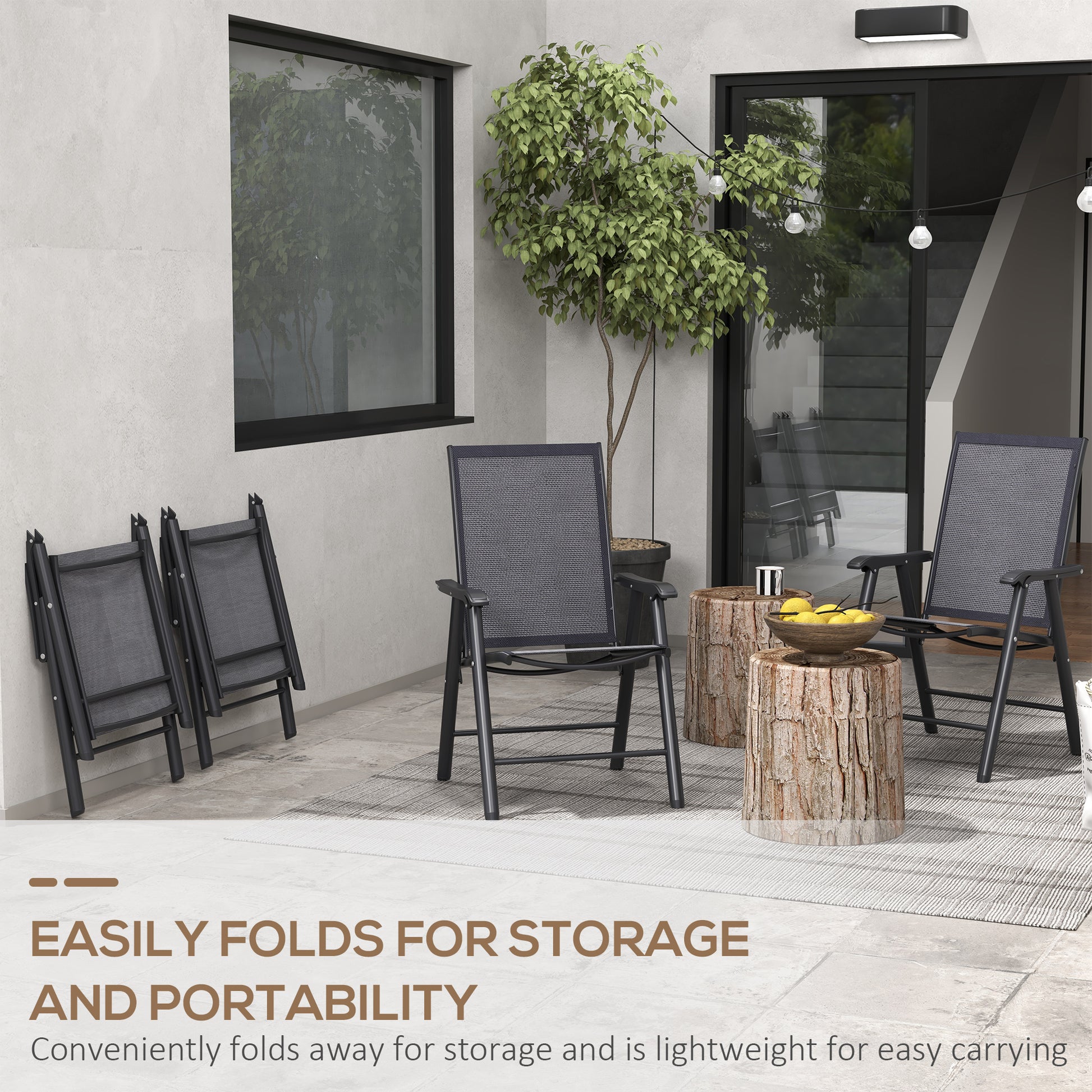 4-Piece Folding Chair Set Dark Grey - Outdoor Patio-DECOROLALA