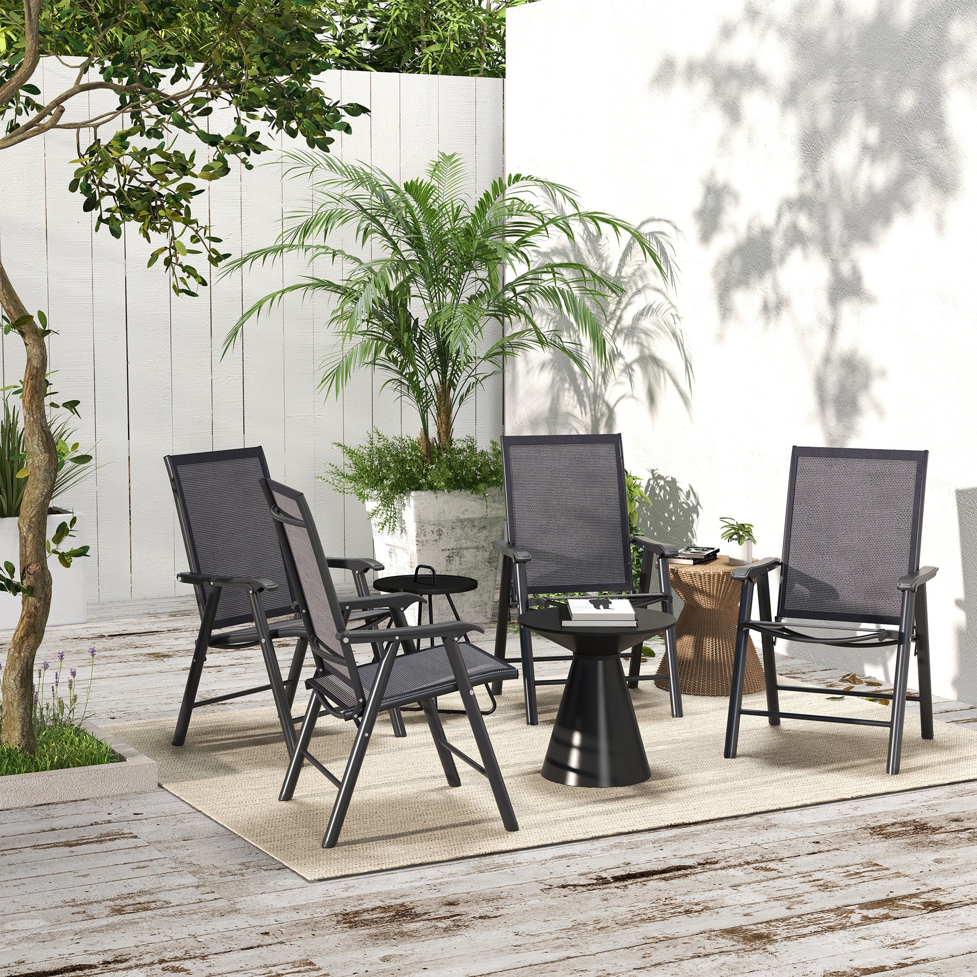 4-Piece Folding Chair Set Dark Grey - Outdoor Patio-DECOROLALA