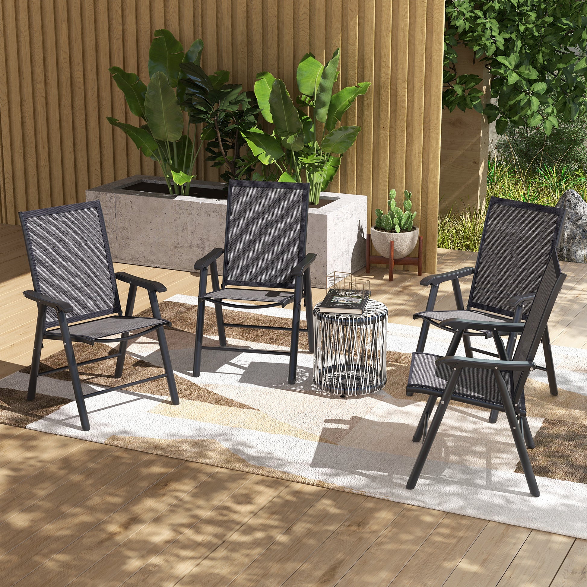4-Piece Folding Chair Set Dark Grey - Outdoor Patio-DECOROLALA