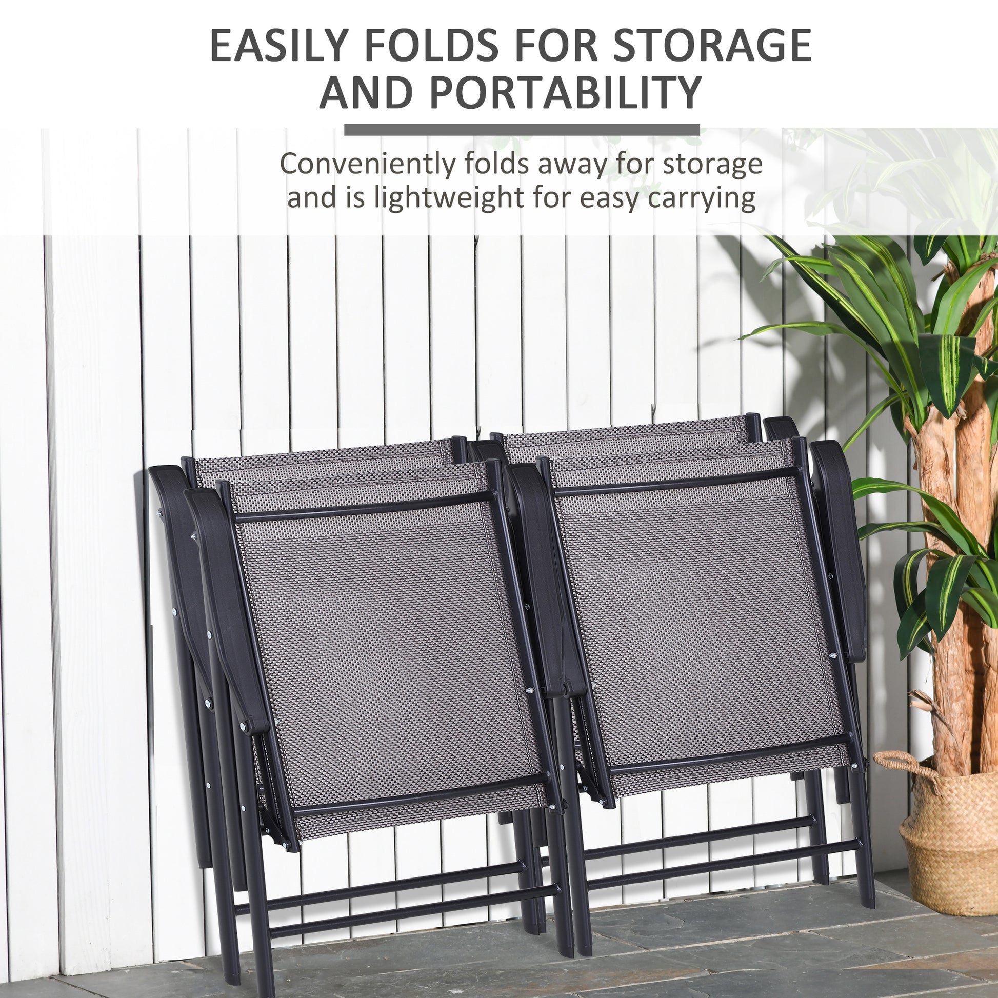4-Piece Folding Chair Set - Grey Steel Mesh-DECOROLALA