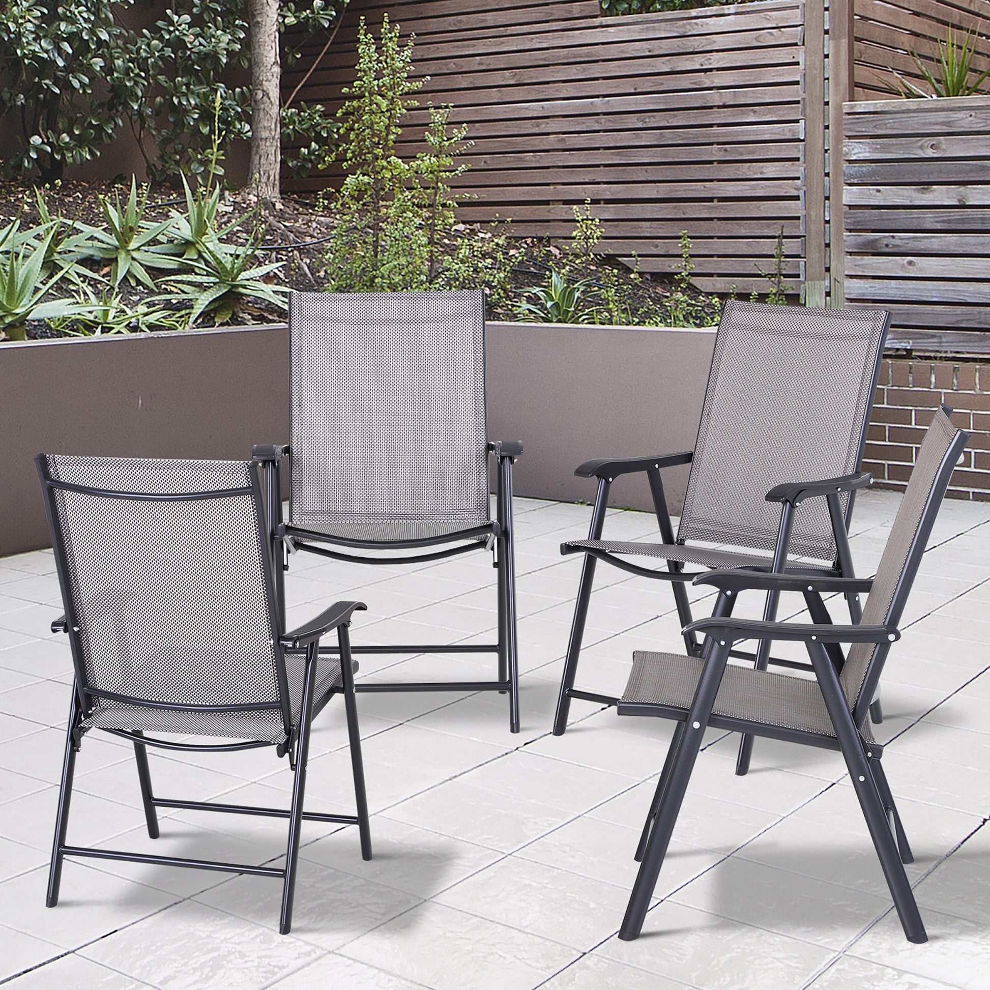4-Piece Folding Chair Set - Grey Steel Mesh-DECOROLALA