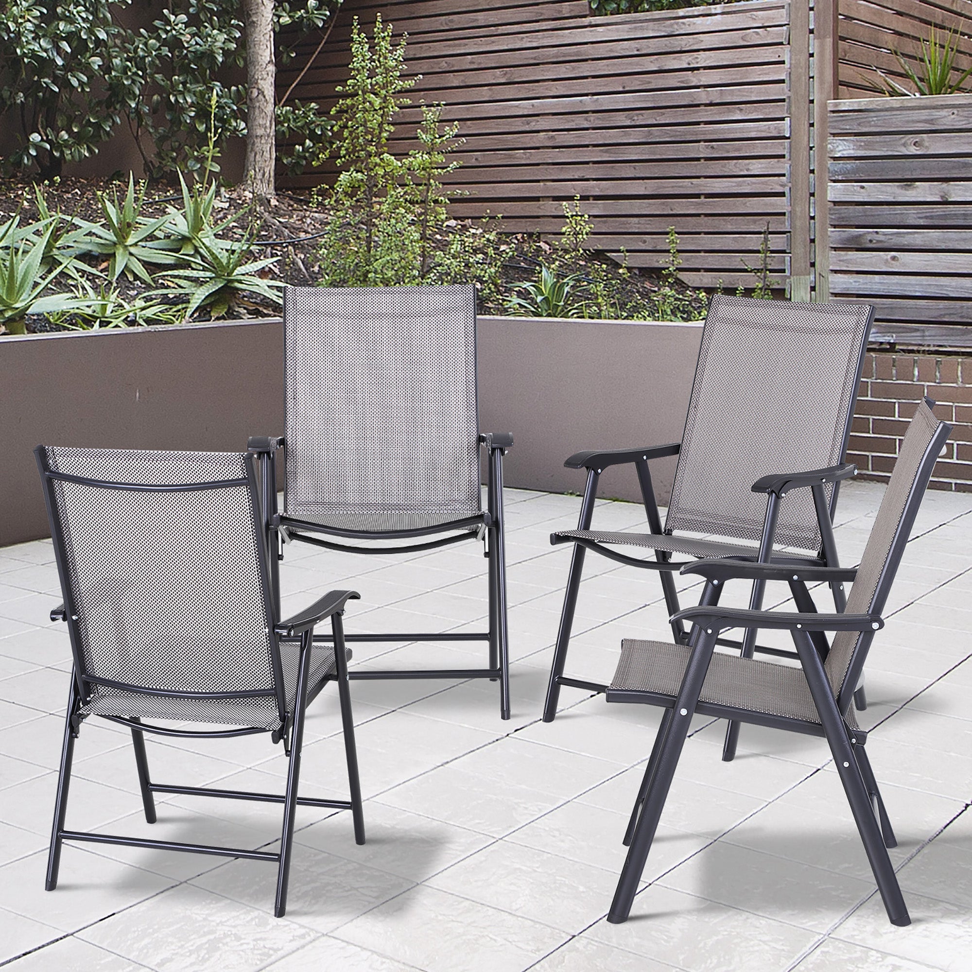 4-Piece Folding Chair Set - Grey Steel Mesh-DECOROLALA