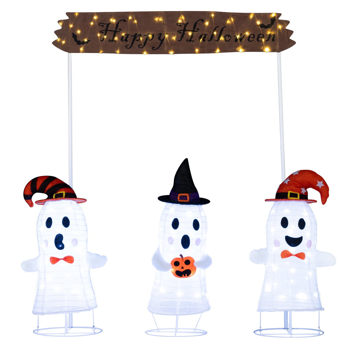 4-Piece Halloween Ghost Decoration Set with LED Lights - 67" Tall-Halloween-DECOROLALA