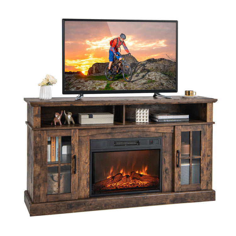 4-Piece Industrial Living Room Set: Fireplace TV Stand + 3-Tier Industrial Style Coffee Table + 71 Inch Freestanding Hall Tree + Adjustable C-shape Sofa Side Table-Living Room Furniture Sets-DECOROLALA