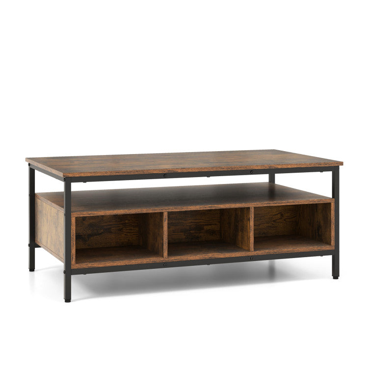4-Piece Industrial Living Room Set: Fireplace TV Stand + 3-Tier Industrial Style Coffee Table + 71 Inch Freestanding Hall Tree + Adjustable C-shape Sofa Side Table-Living Room Furniture Sets-DECOROLALA