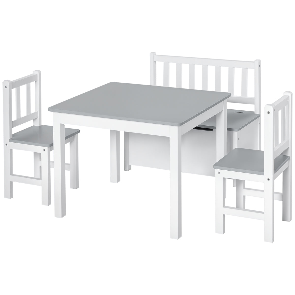 Aosom 4-Piece Kids Wood Table, 2 Chairs, and Storage Bench Set-Toys & Games > Toddler & Kids Furniture > Kids Table Sets-DECOROLALA