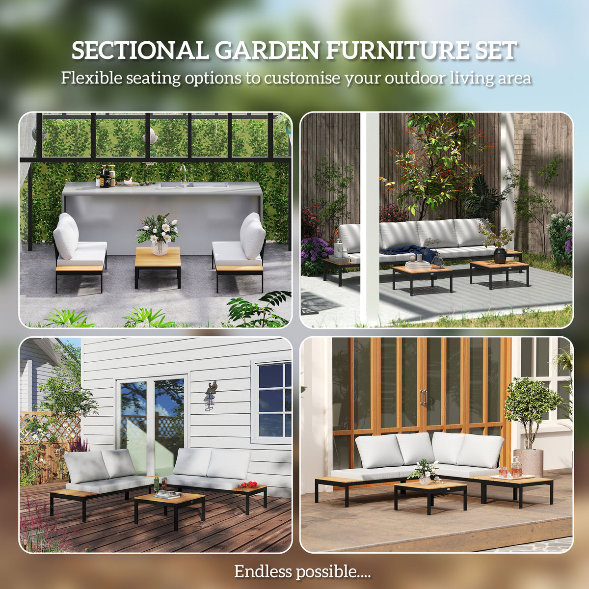4 Piece L Shaped Garden Furniture Set Teak-Patio Furniture Sets-DECOROLALA