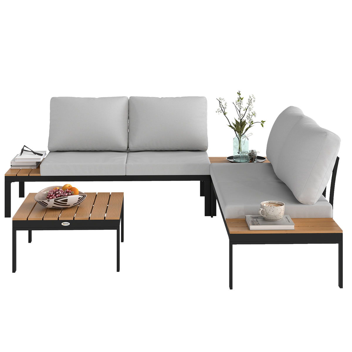 4 Piece L Shaped Garden Furniture Set Teak-Patio Furniture Sets-DECOROLALA
