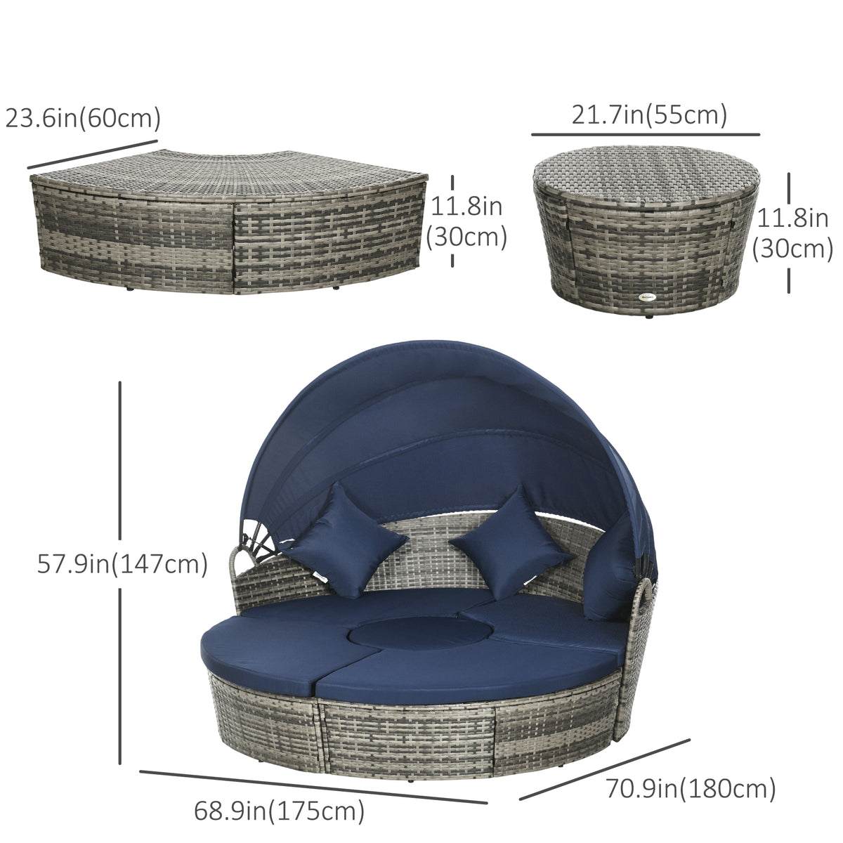 4-Piece Outdoor Daybed Canopy Dark Blue-Outdoor Chaise Lounges-DECOROLALA