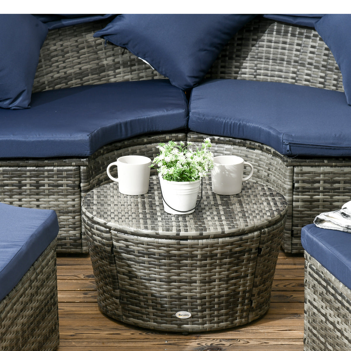 4-Piece Outdoor Daybed Canopy Dark Blue-Outdoor Chaise Lounges-DECOROLALA