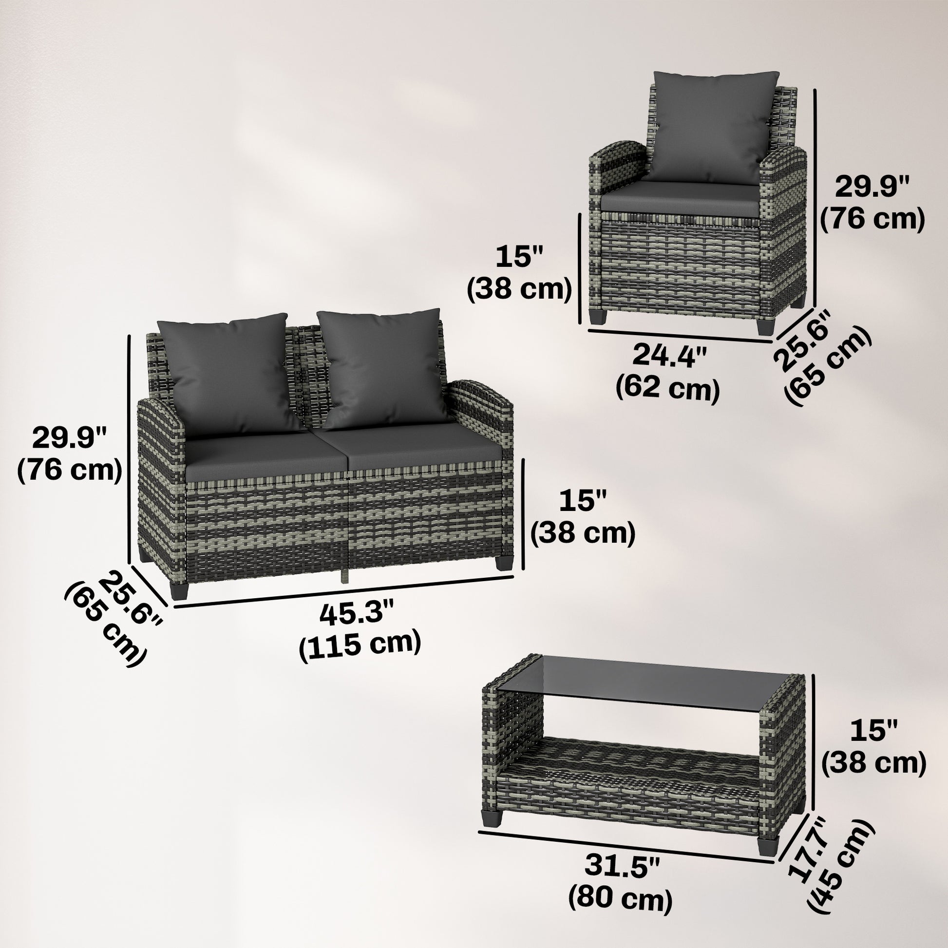 4-Piece Outdoor Wicker Patio Furniture Set - Dark Grey-DECOROLALA
