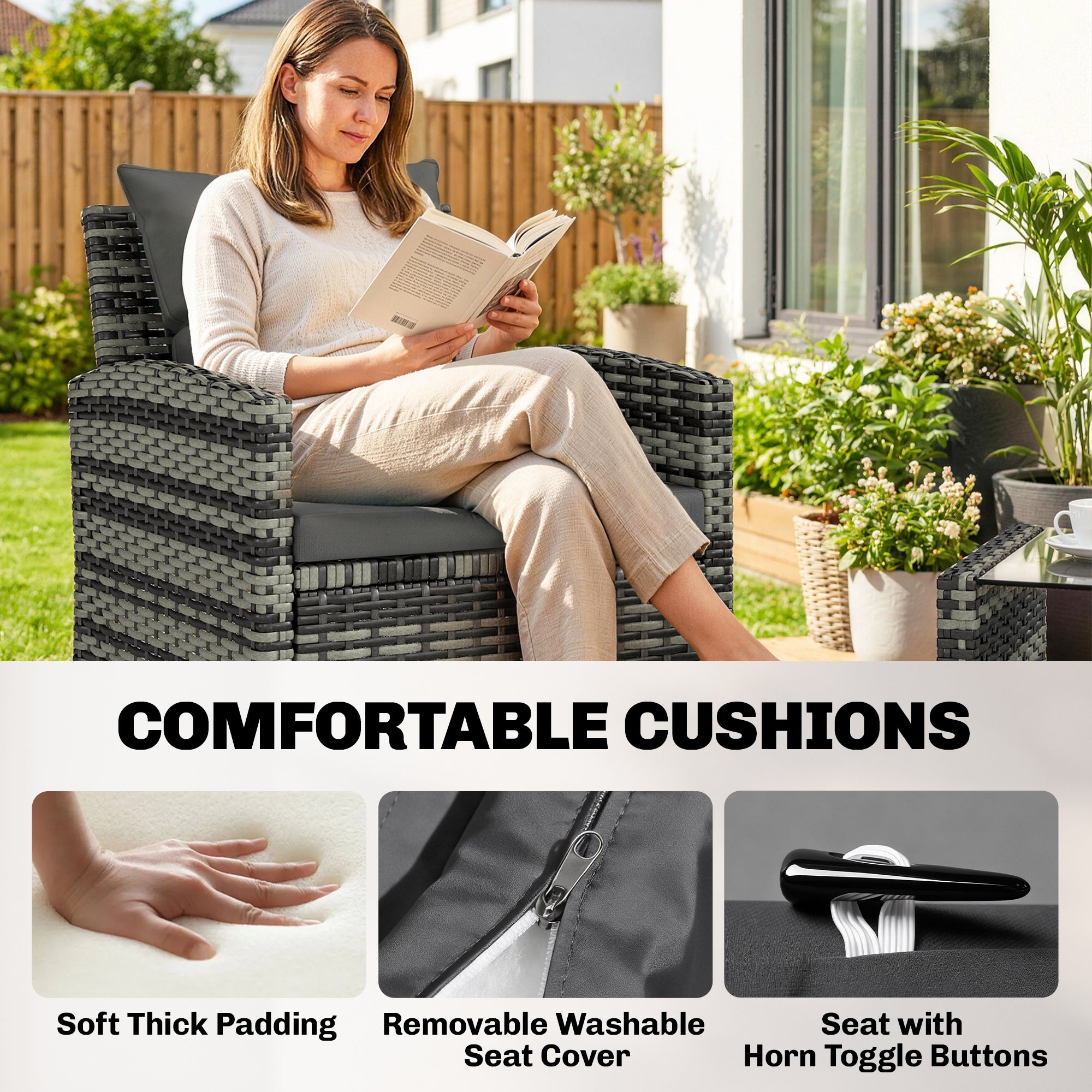 4-Piece Outdoor Wicker Patio Furniture Set - Dark Grey-DECOROLALA