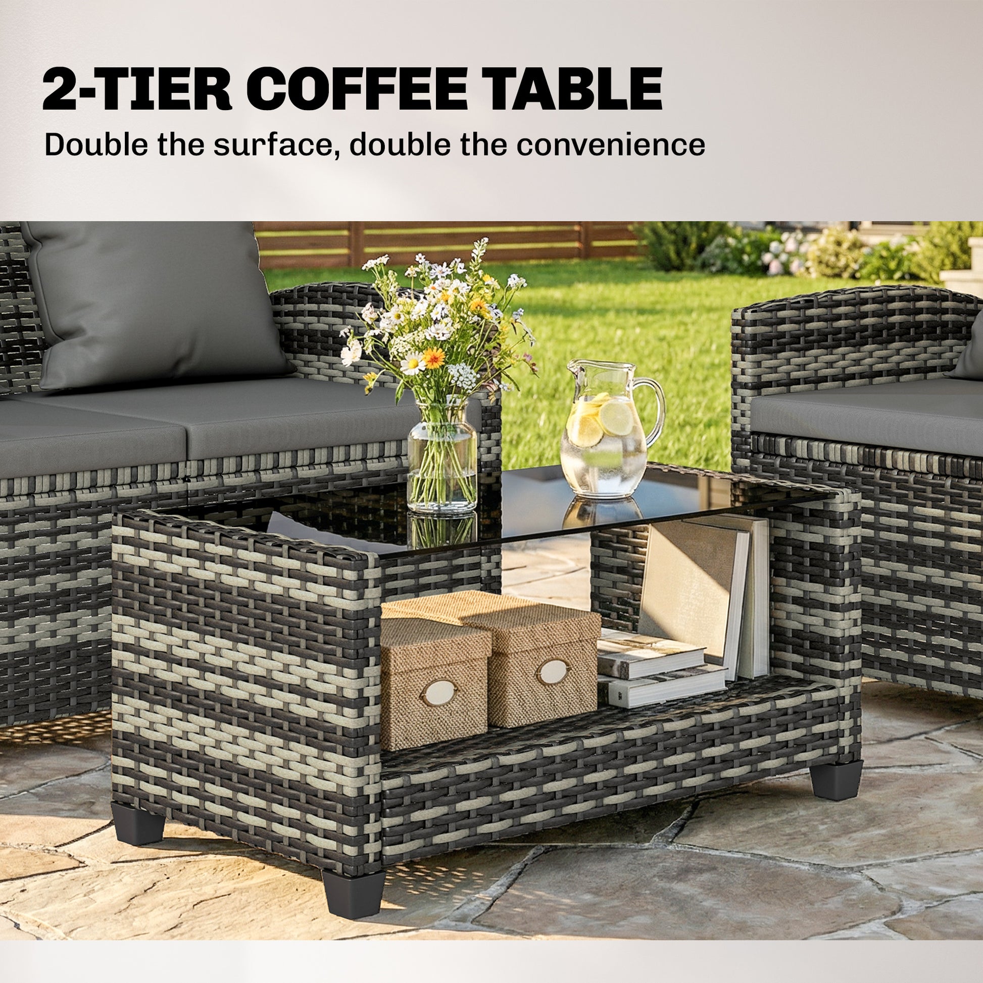 4-Piece Outdoor Wicker Patio Furniture Set - Dark Grey-DECOROLALA