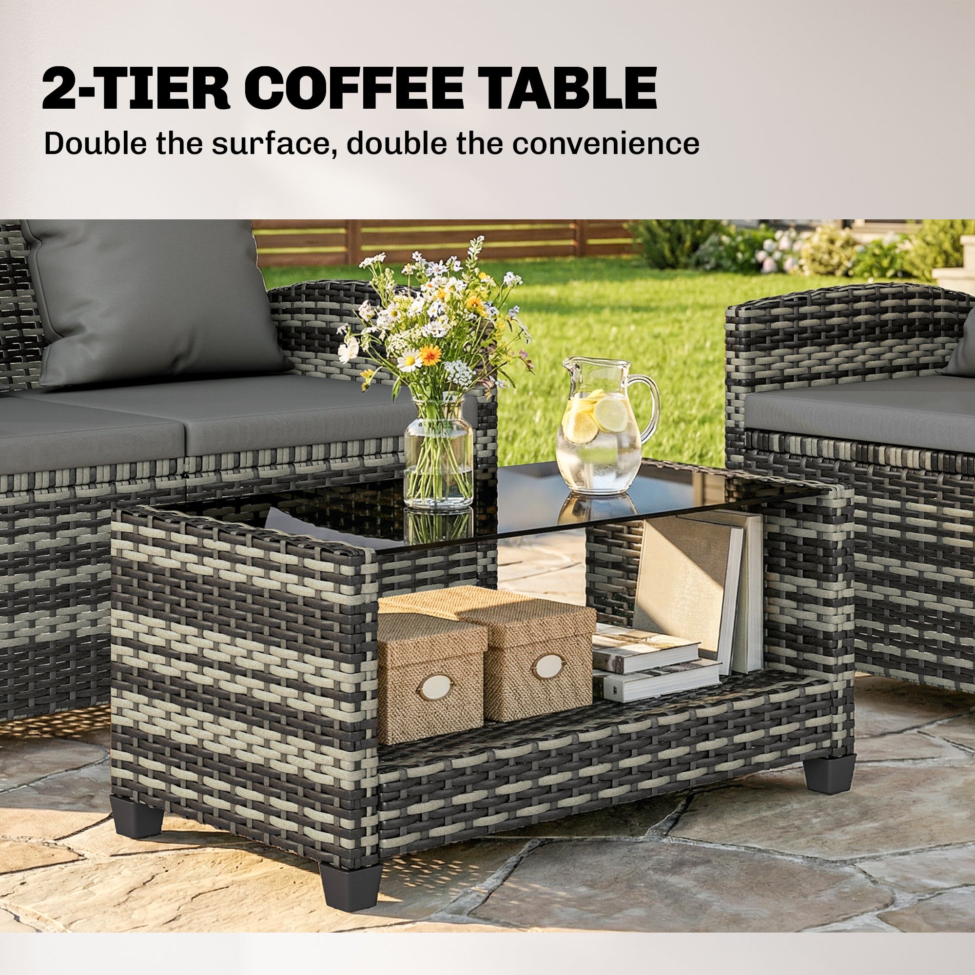 4-Piece Outdoor Wicker Patio Furniture Set - Dark Grey-DECOROLALA