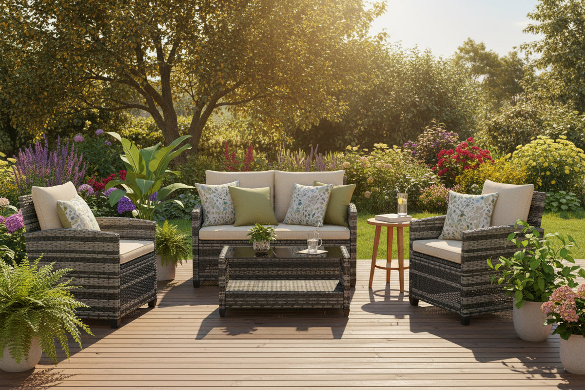 4-Piece Outdoor Wicker Patio Furniture Set - Dark Grey-DECOROLALA