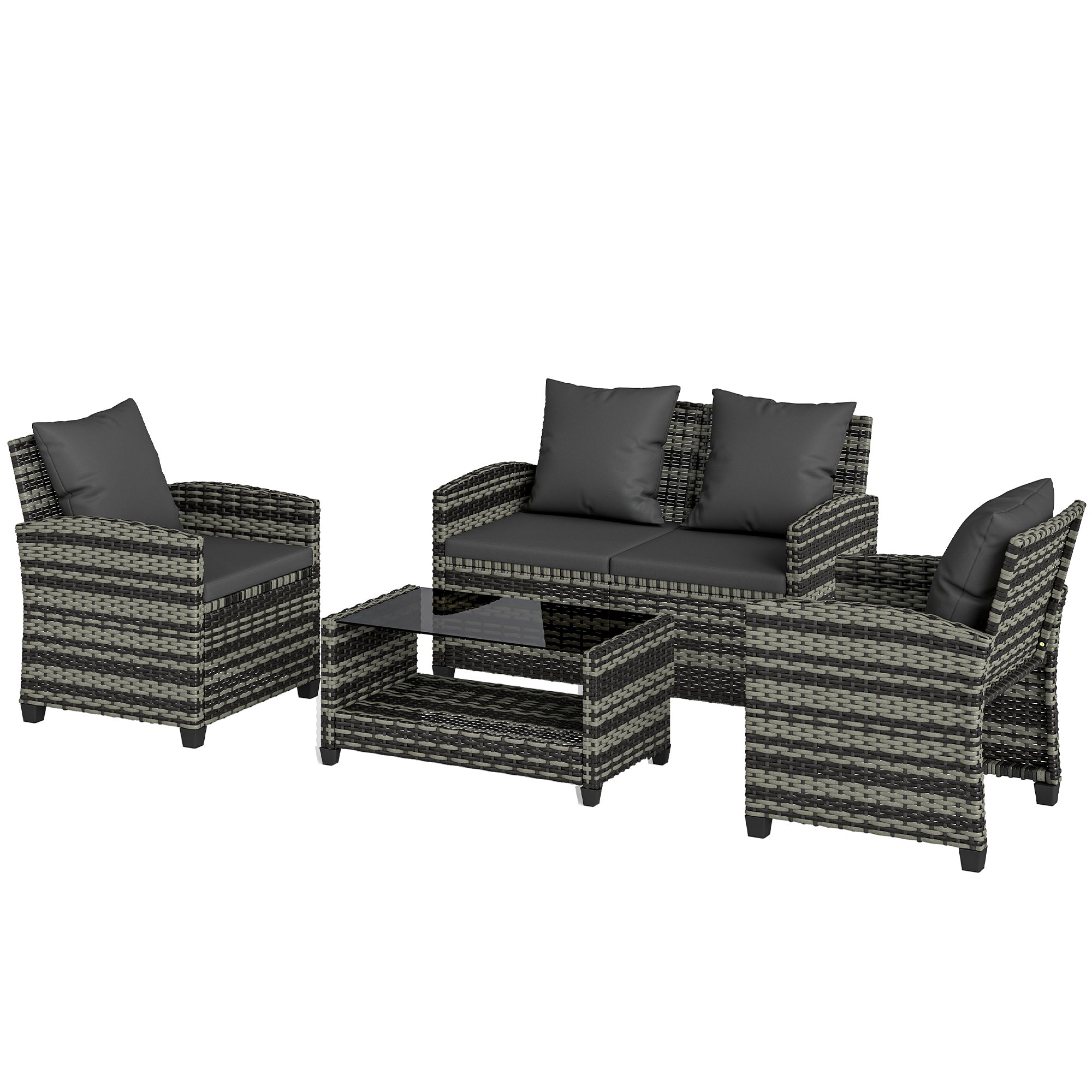 4-Piece Outdoor Wicker Patio Furniture Set - Dark Grey-DECOROLALA
