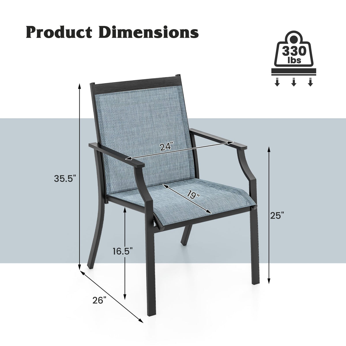 4 Piece Patio Dining Chairs Large Outdoor Chairs with Breathable Seat and Metal Frame-Blue-Patio Dining Chairs-DECOROLALA