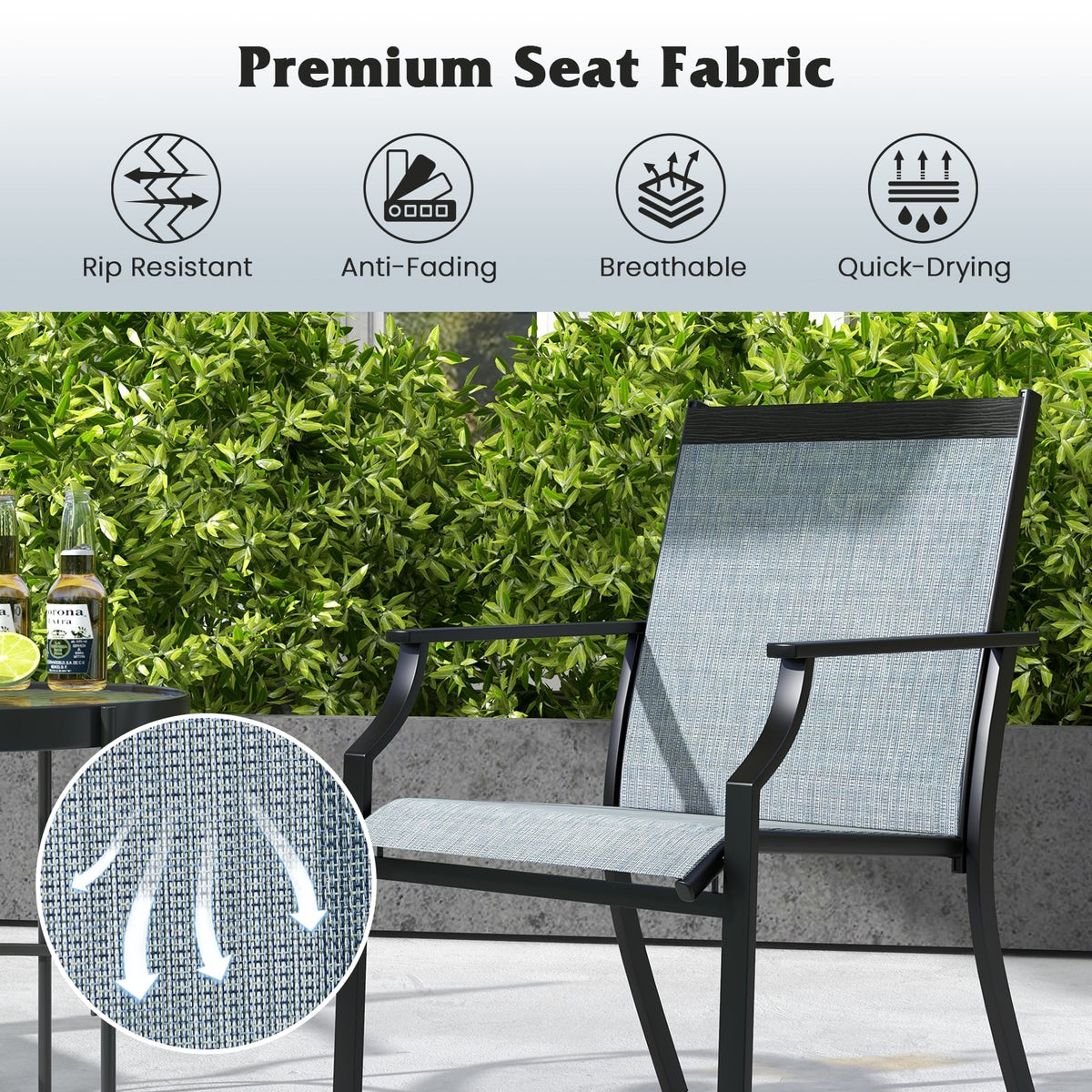4 Piece Patio Dining Chairs Large Outdoor Chairs with Breathable Seat and Metal Frame-Blue-Patio Dining Chairs-DECOROLALA