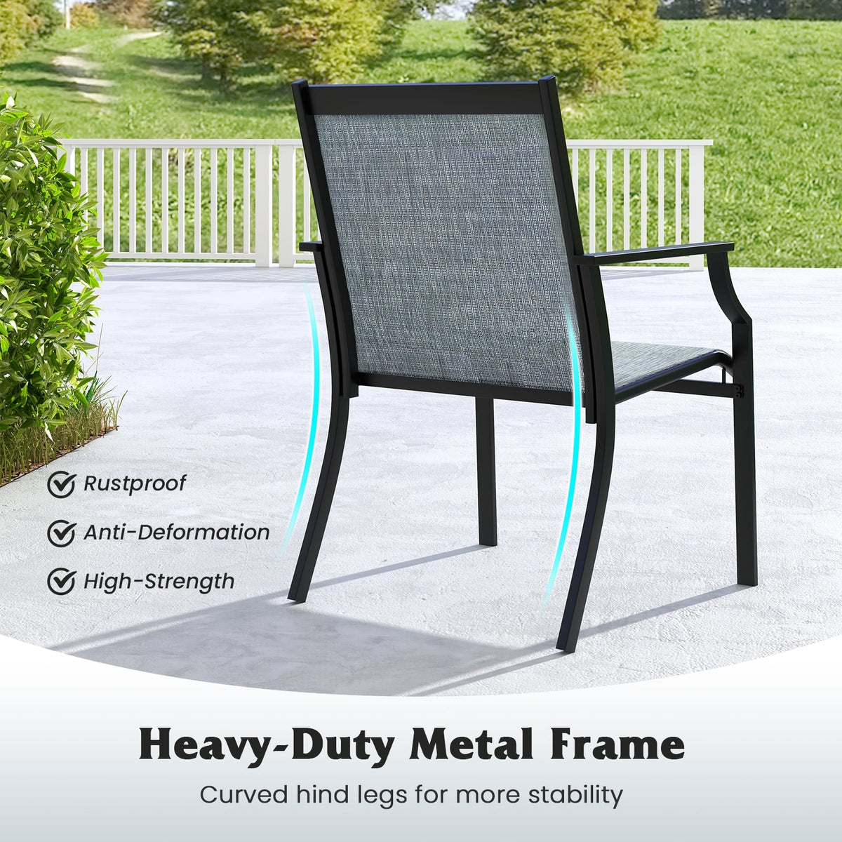 4 Piece Patio Dining Chairs Large Outdoor Chairs with Breathable Seat and Metal Frame-Blue-Patio Dining Chairs-DECOROLALA