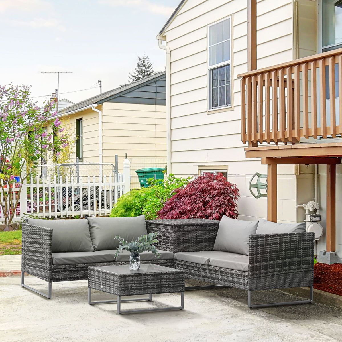 4 Piece Patio Furniture Set - Grey Rattan-Patio Furniture Sets-DECOROLALA
