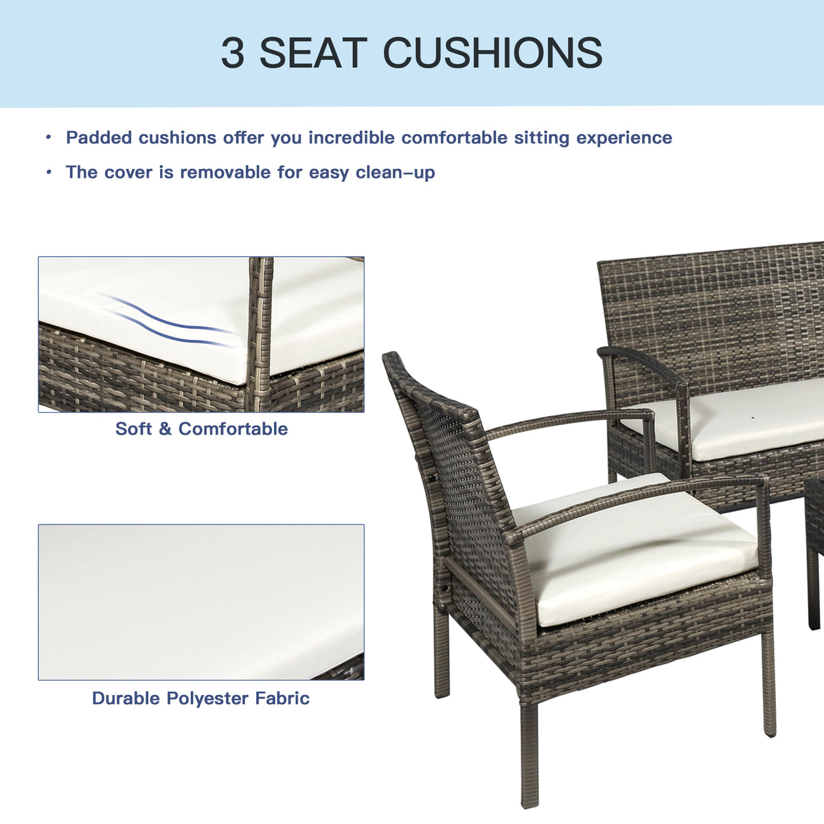 4-Piece Patio Furniture Set - Grey Rattan-Patio Furniture Sets-DECOROLALA