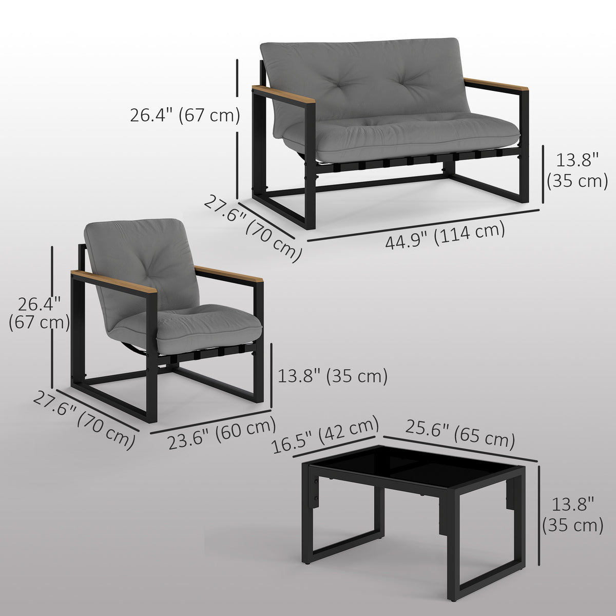 4 Piece Patio Furniture Set - Light Grey-Patio Furniture Sets-DECOROLALA