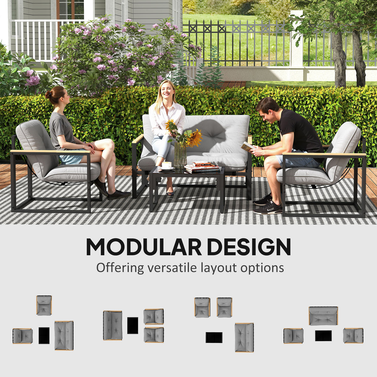 4 Piece Patio Furniture Set - Light Grey-Patio Furniture Sets-DECOROLALA