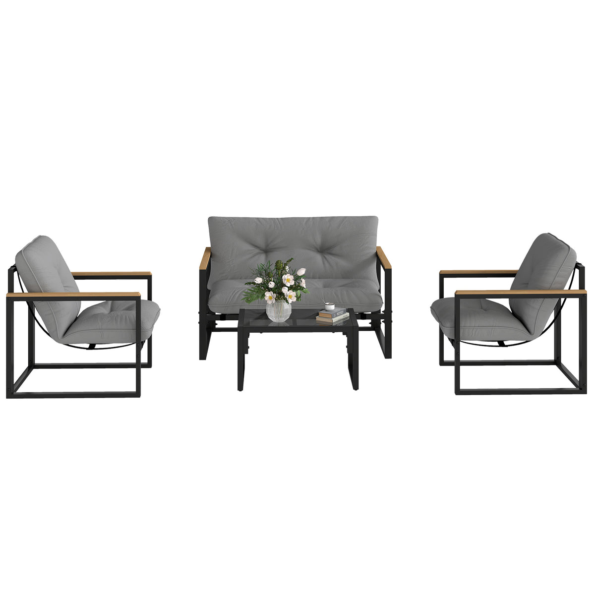 4 Piece Patio Furniture Set - Light Grey-Patio Furniture Sets-DECOROLALA