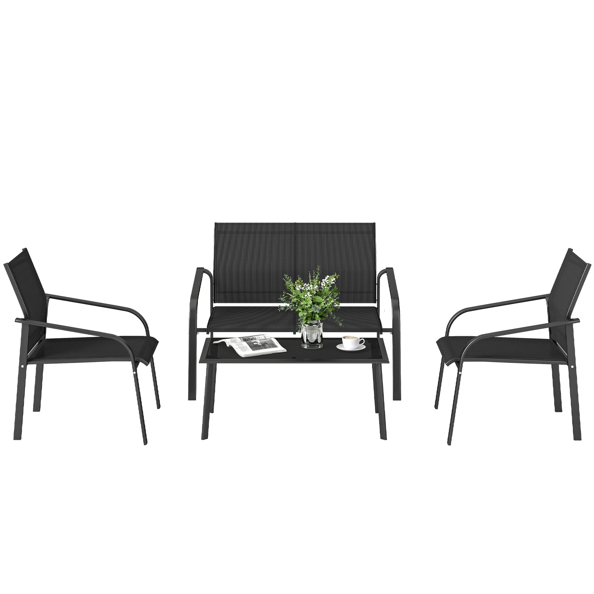4-Piece Patio Set, Black, Outdoor Furniture with Deep Seats, Weatherproof-DECOROLALA