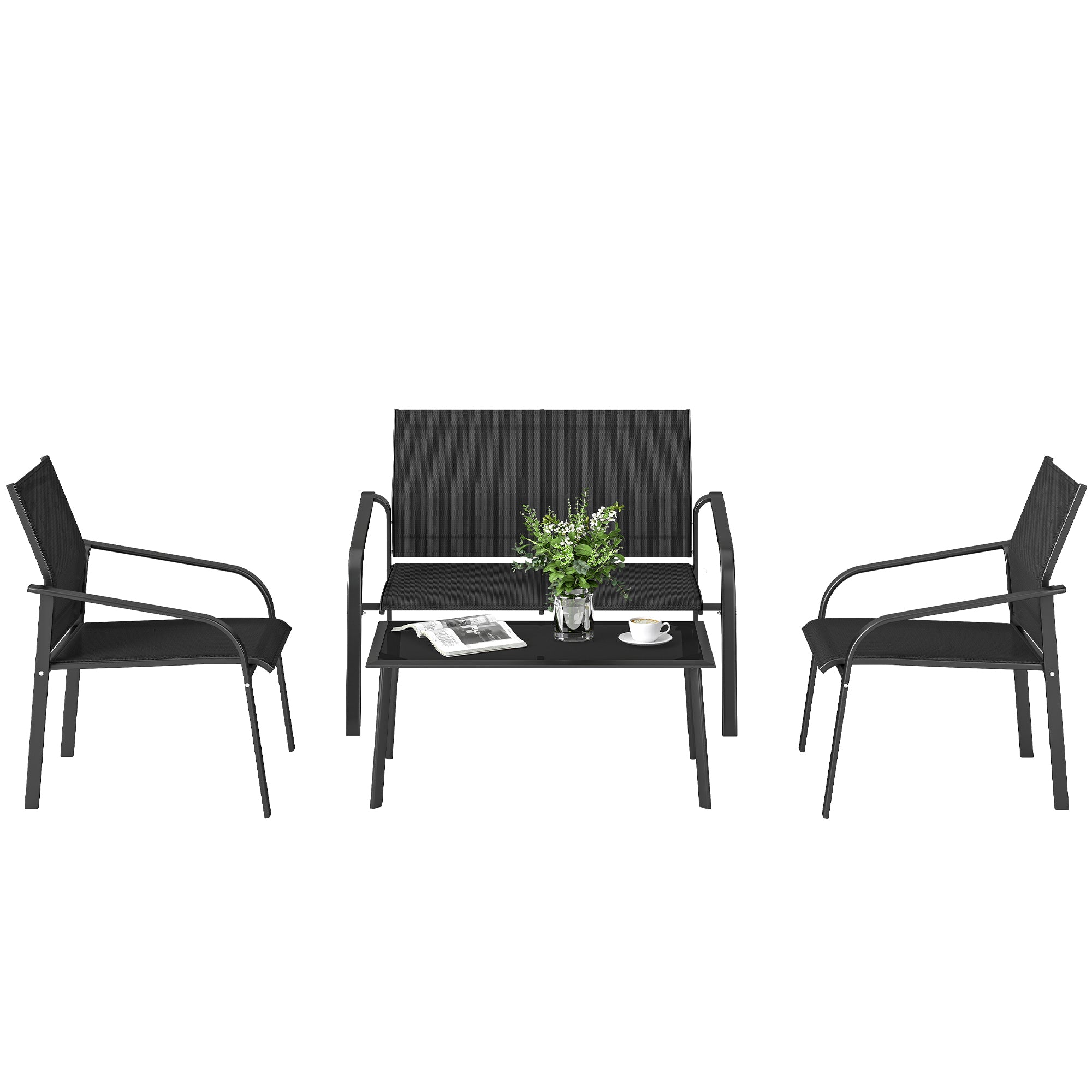 4-Piece Patio Set, Black, Outdoor Furniture with Deep Seats, Weatherproof-DECOROLALA