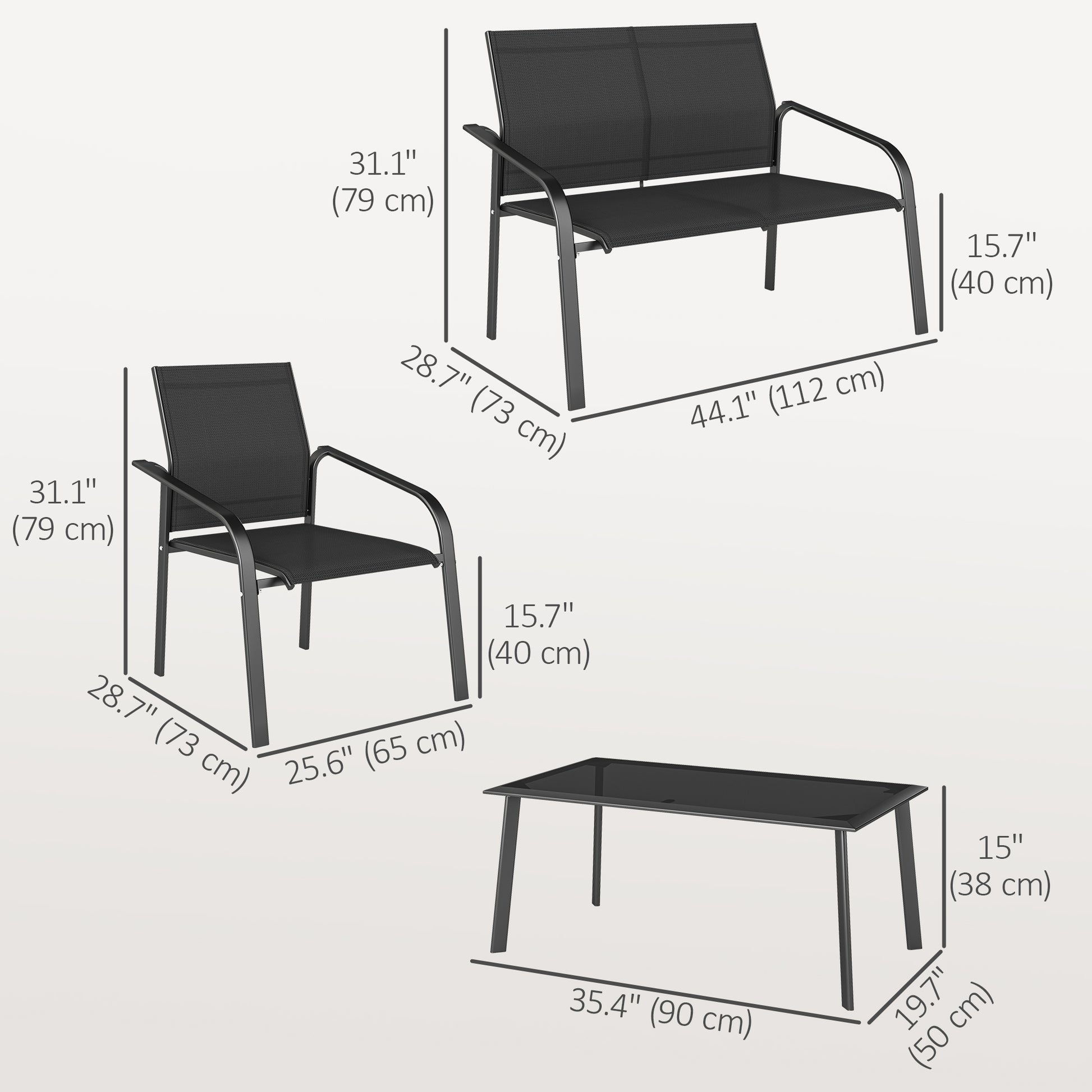 4-Piece Patio Set, Black, Outdoor Furniture with Deep Seats, Weatherproof-DECOROLALA