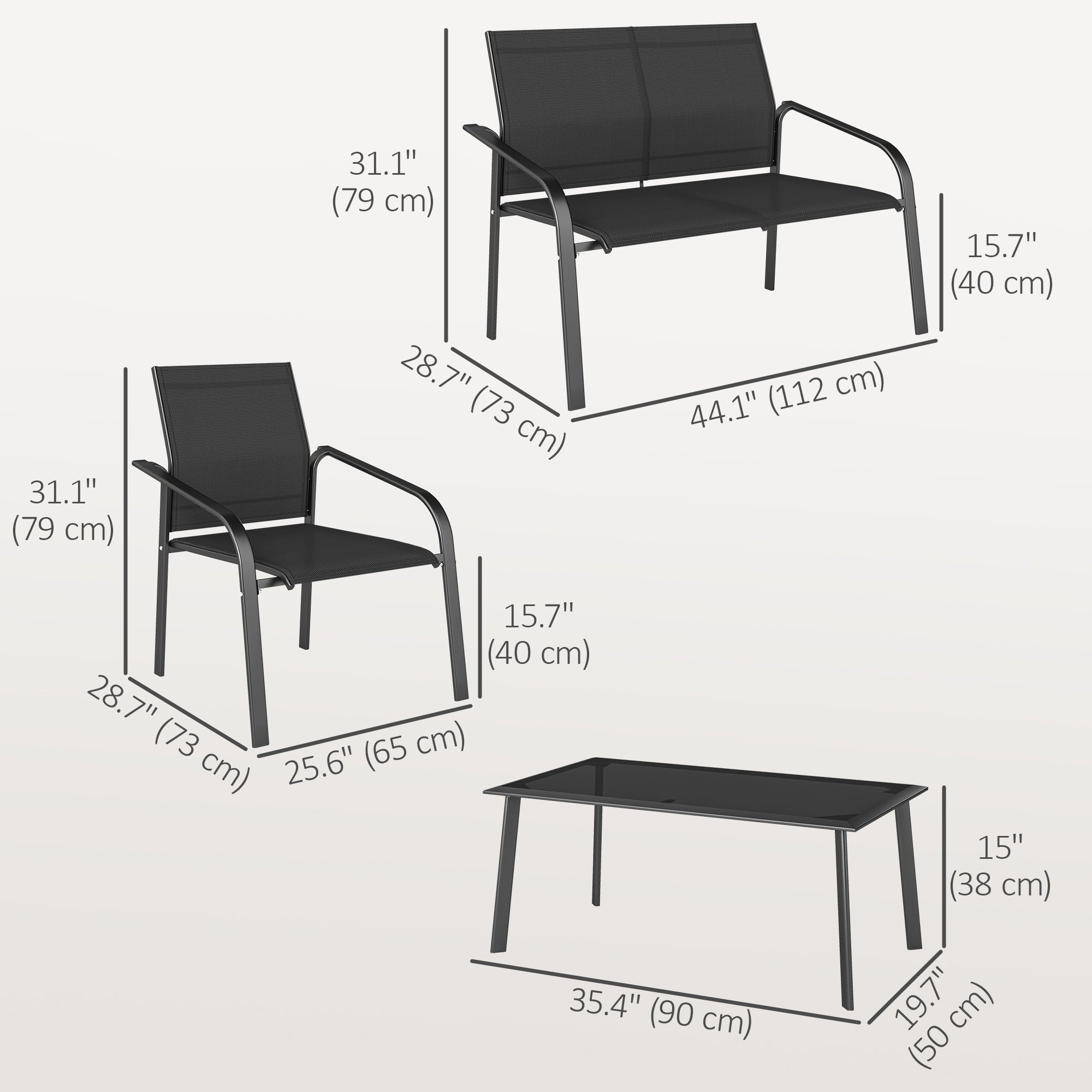 4-Piece Patio Set, Black, Outdoor Furniture with Deep Seats, Weatherproof-DECOROLALA