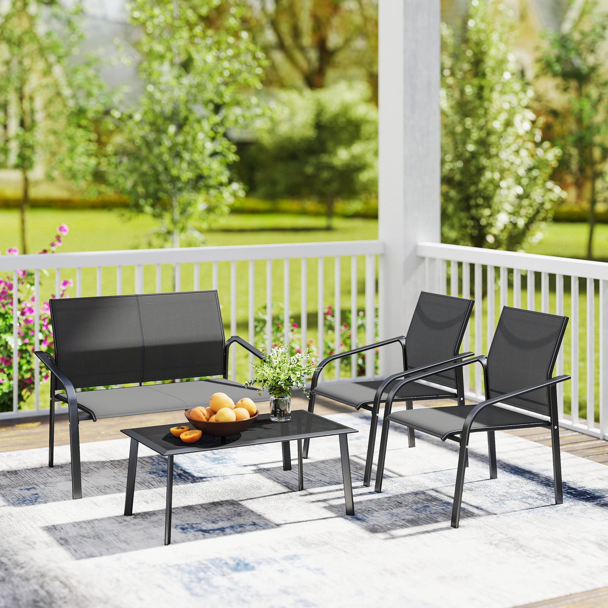 4-Piece Patio Set, Black, Outdoor Furniture with Deep Seats, Weatherproof-DECOROLALA