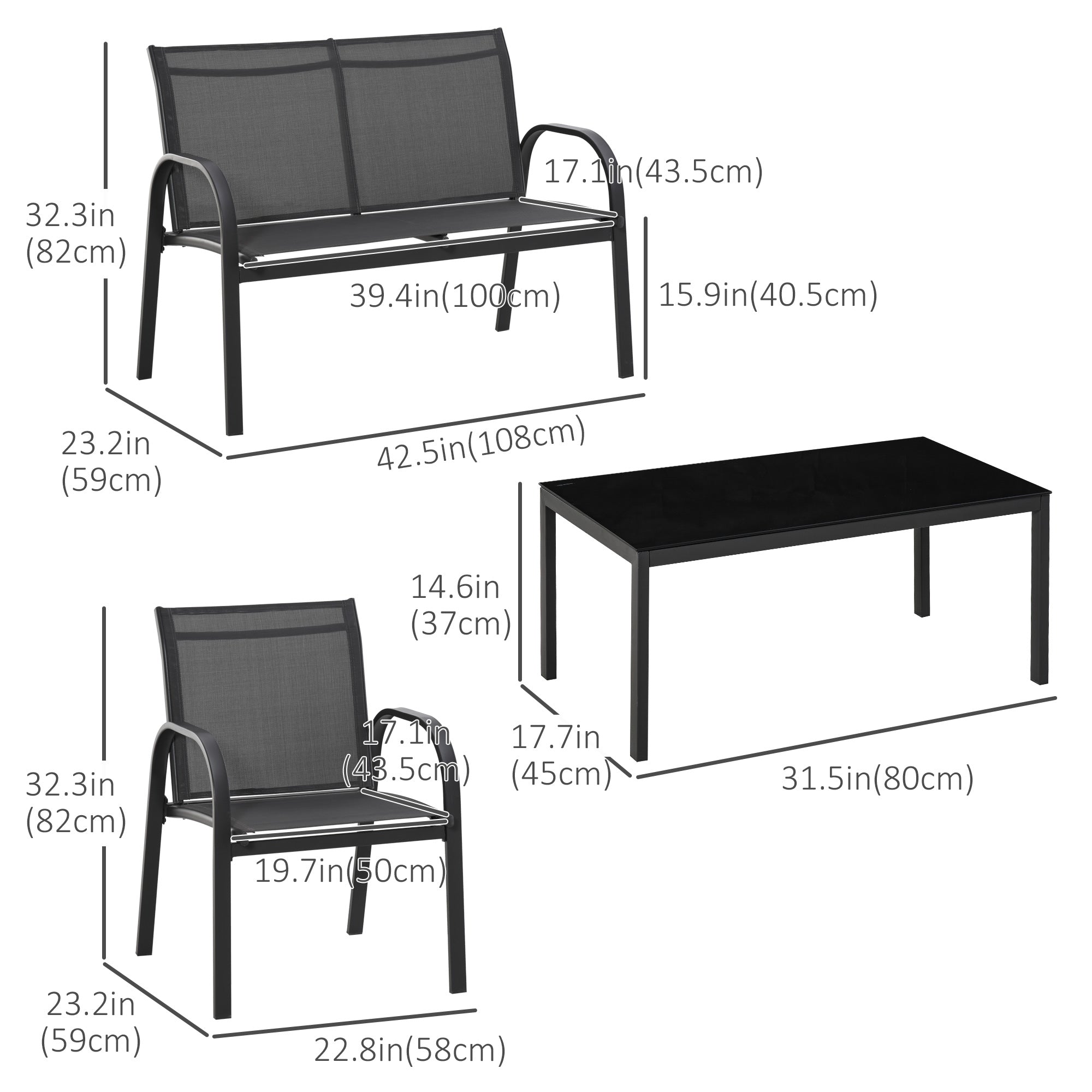 4-Piece Patio Set - Dark Grey Steel-DECOROLALA