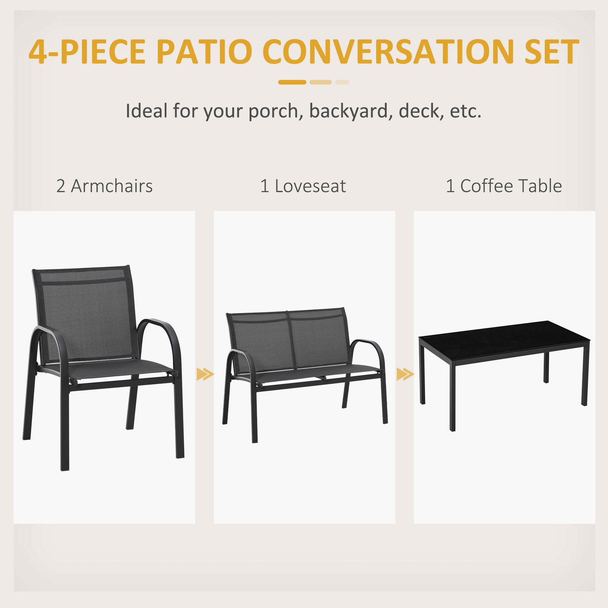 4-Piece Patio Set - Dark Grey Steel-DECOROLALA