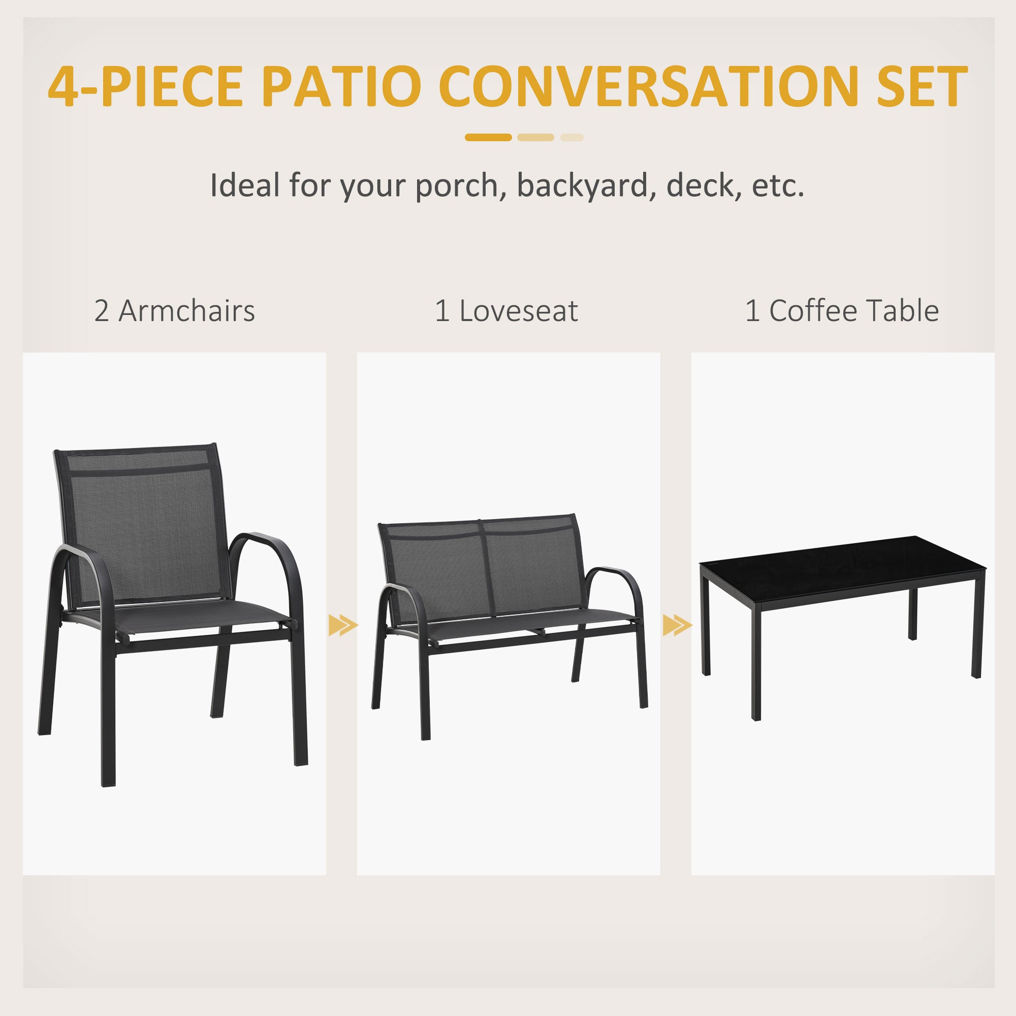 4-Piece Patio Set - Dark Grey Steel-DECOROLALA