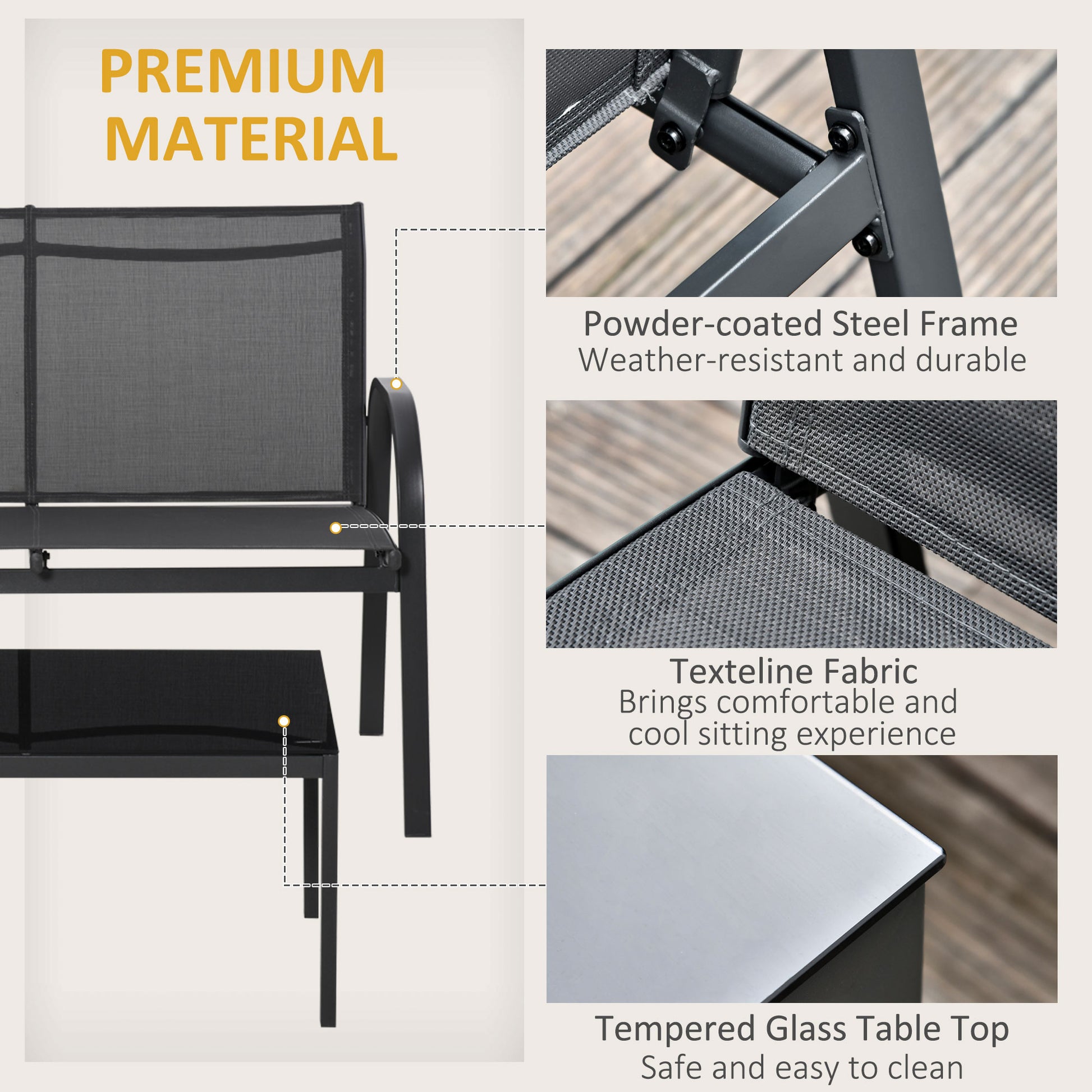 4-Piece Patio Set - Dark Grey Steel-DECOROLALA
