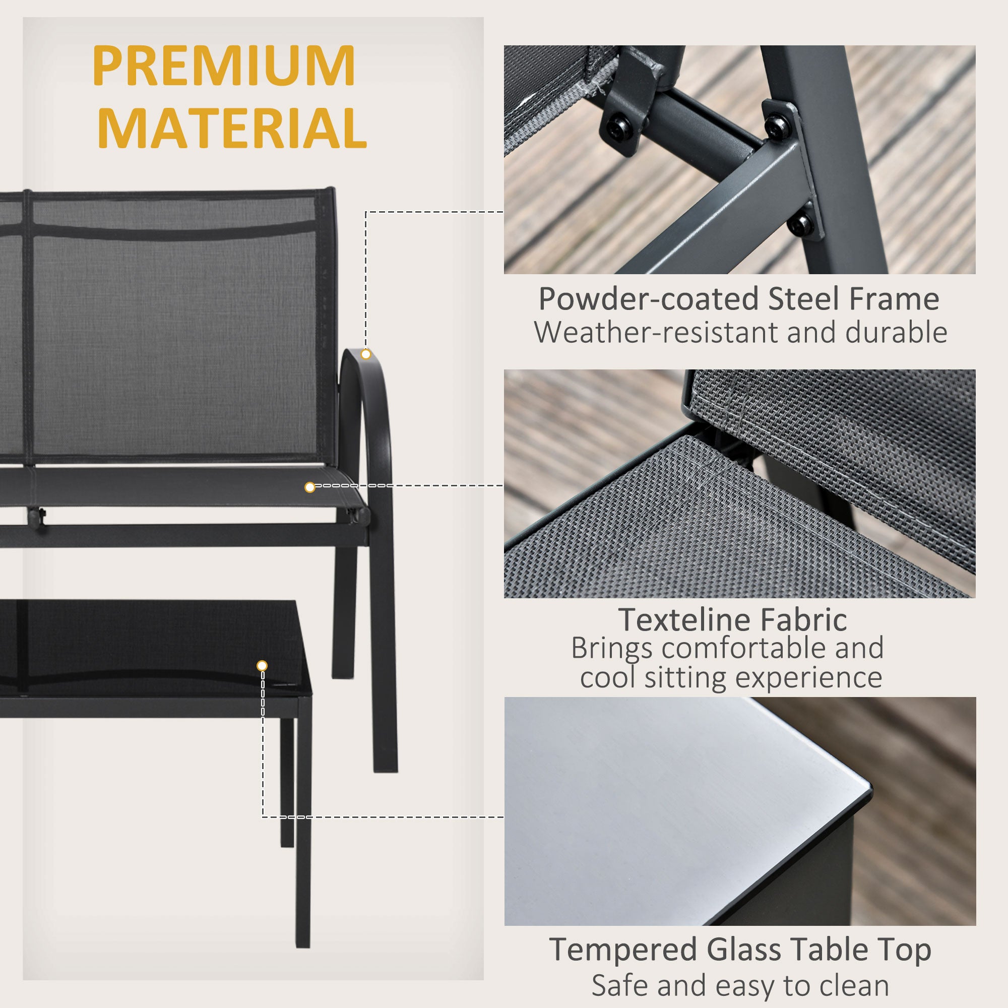 4-Piece Patio Set - Dark Grey Steel-DECOROLALA